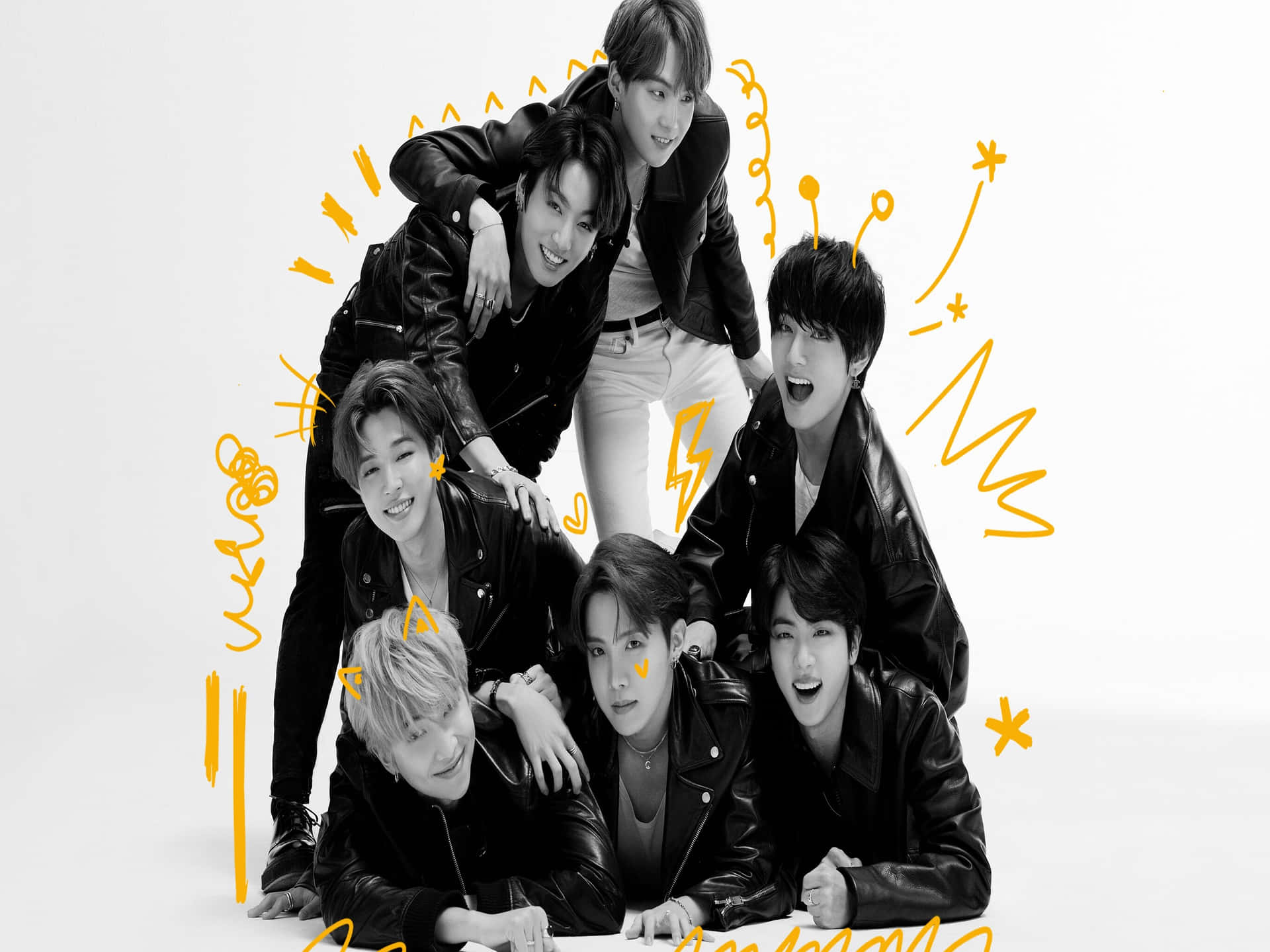 B T S Group Black White Leather Jackets Background