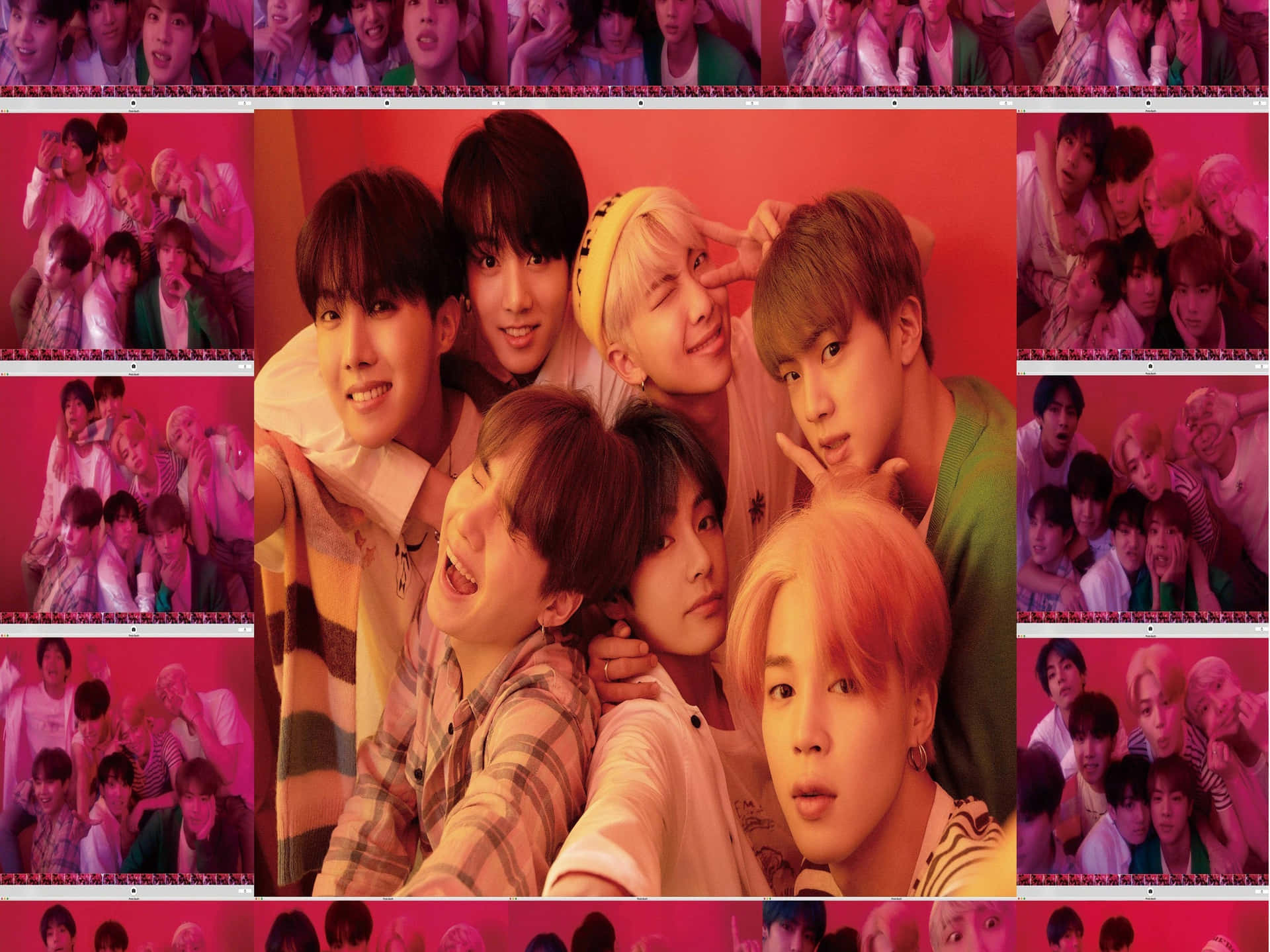 B T S Group Selfie Red Backdrop Background