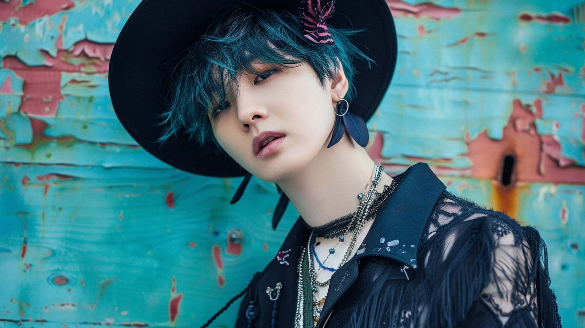 B T S Suga Blue Hair Aesthetic Wallpaper