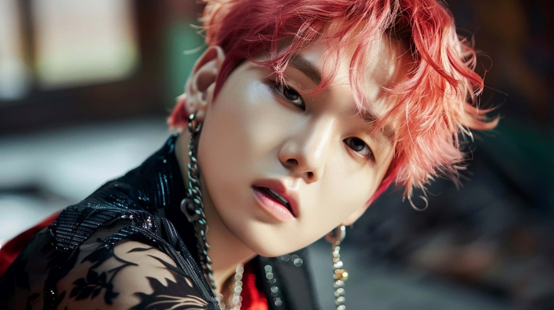 B T S Suga Red Hair Aesthetic Background