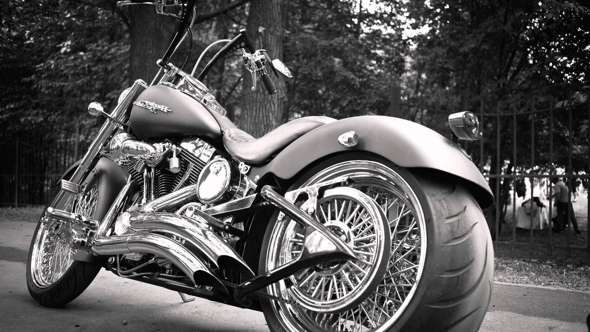 B&w Classic Harley-davidson Motorcycle Background