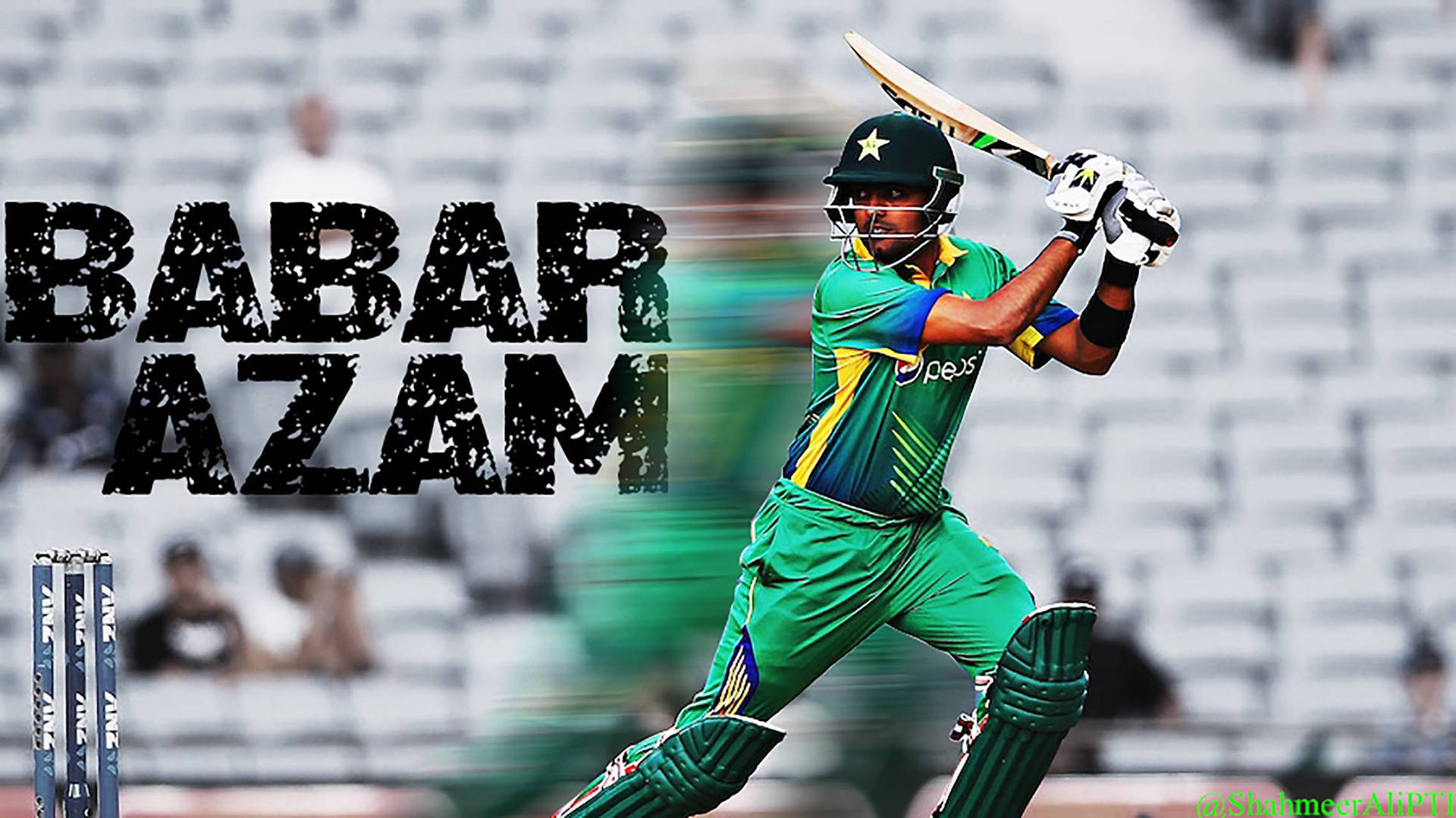 Babar Azam Shining In Green Background