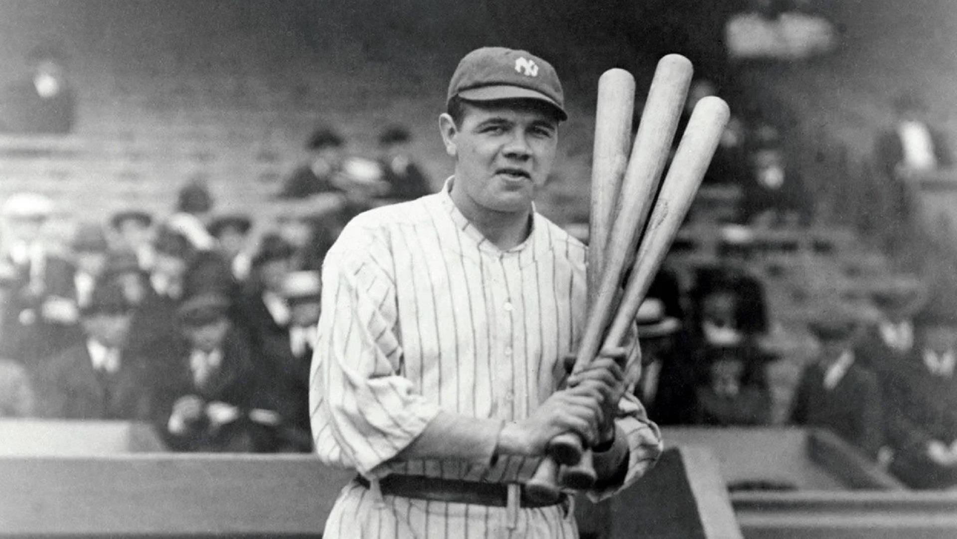 Babe Ruth And Three Baseball Bats Background