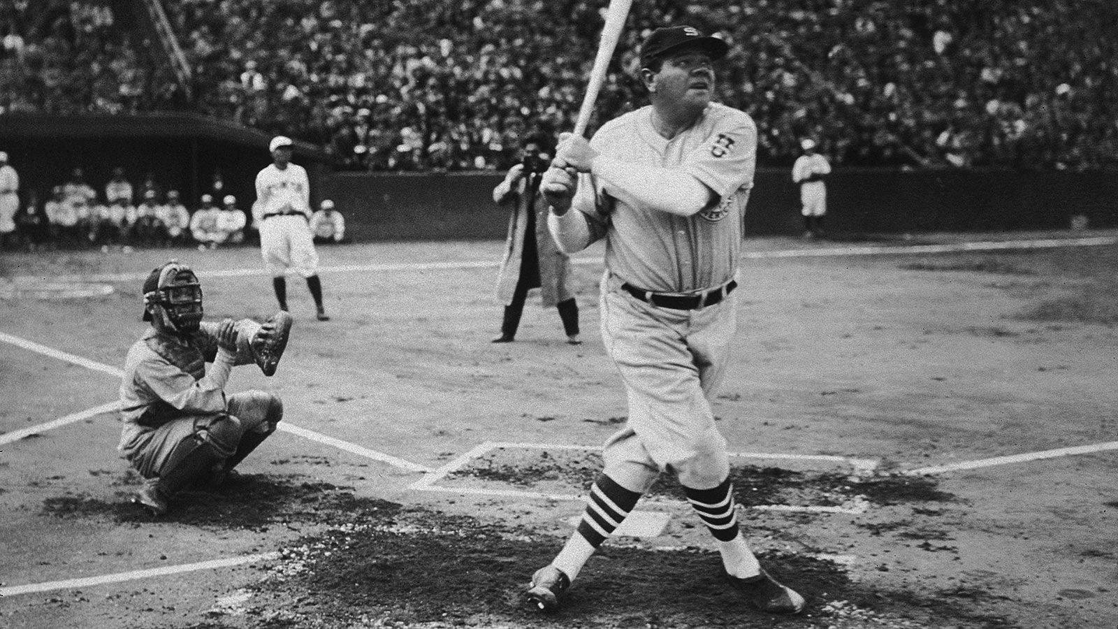 Babe Ruth In Baseball Game Background