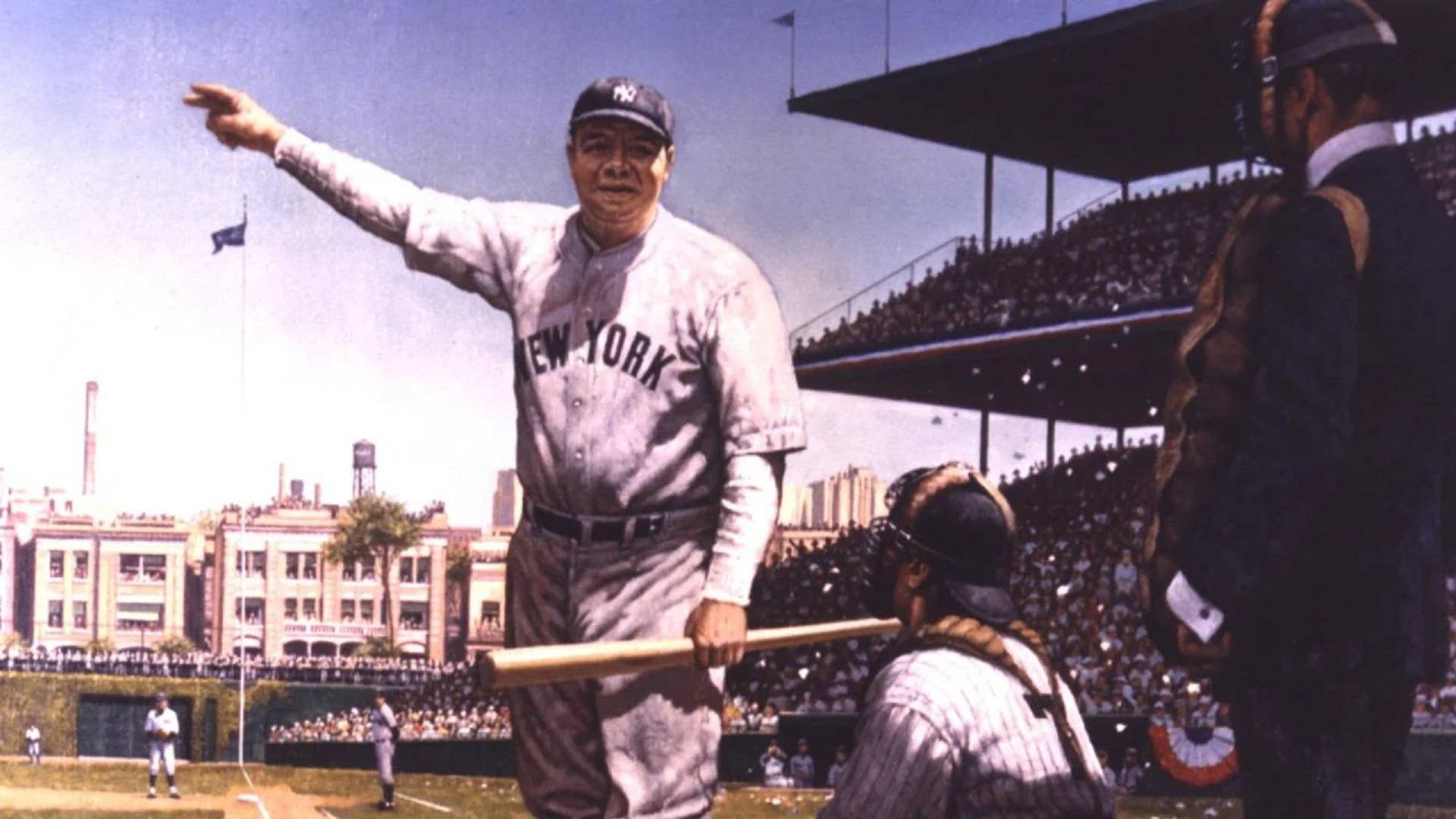 Babe Ruth Pointing At Field Background