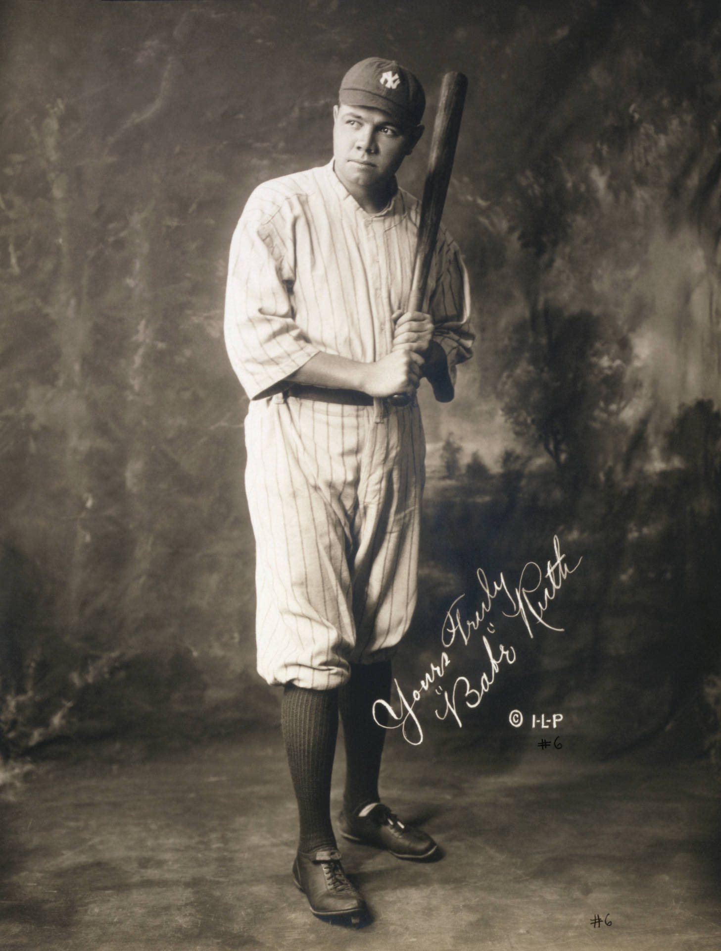 Babe Ruth Poster With Signature Background