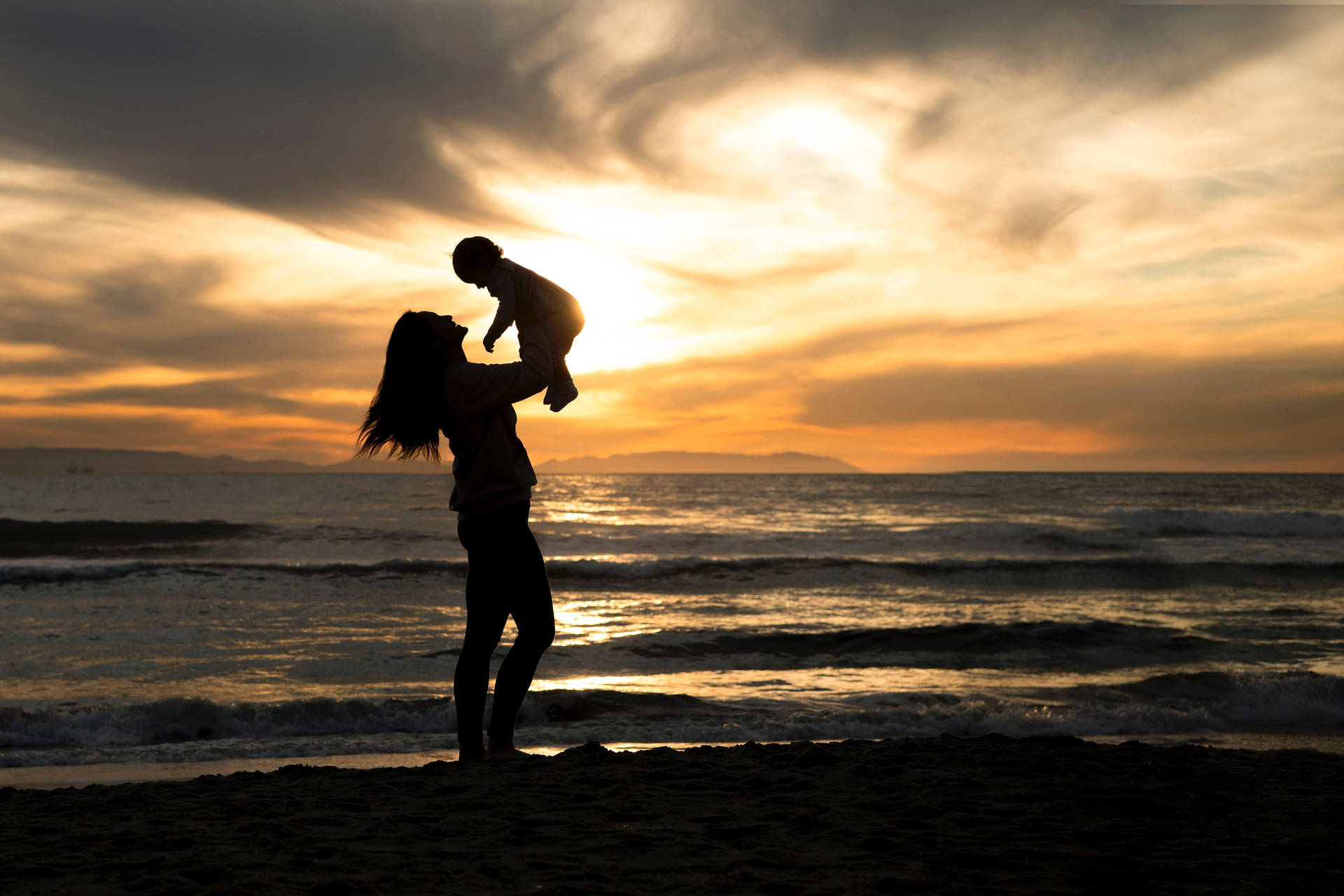 Baby And Mother Silhouette Background