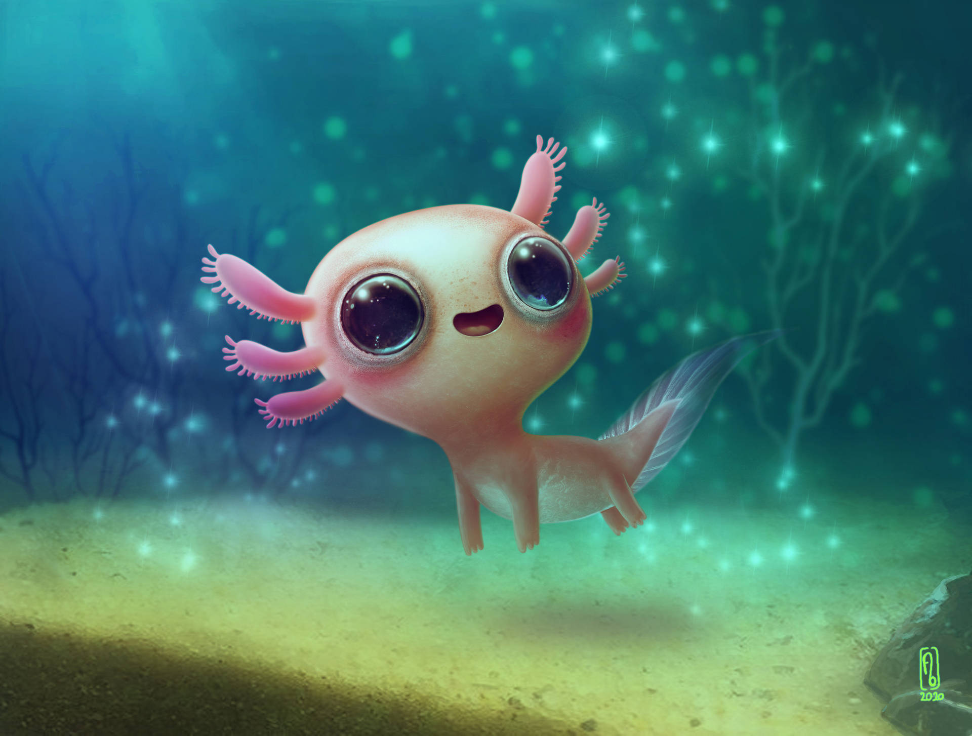 Baby Axolotl Underwater Background