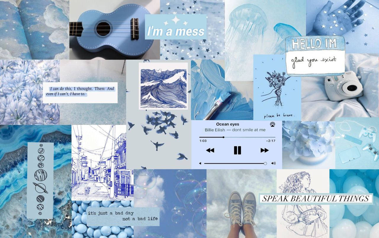 Baby Blue Aesthetic Collage Laptop Background