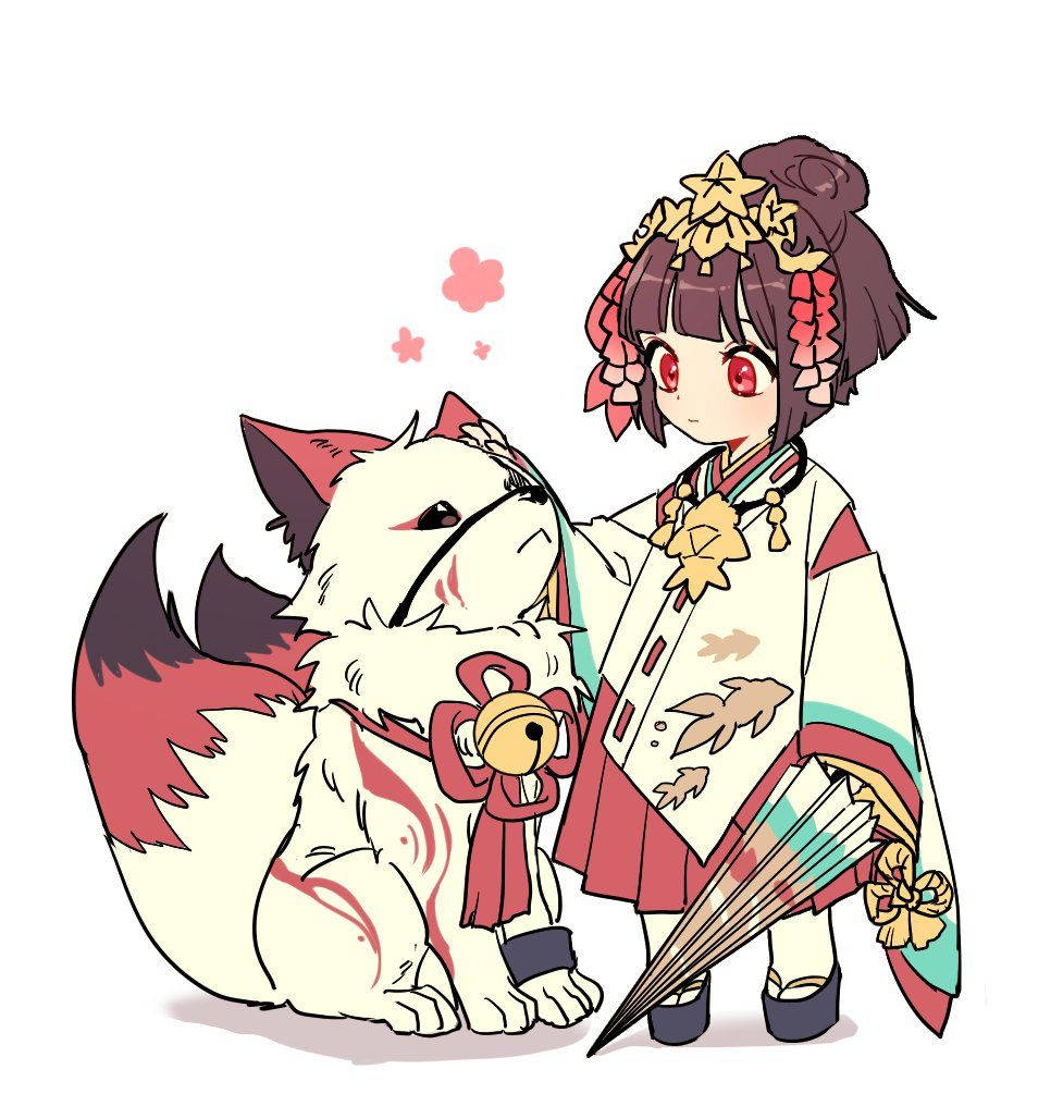 Baby Fox And Japanese Girl Background