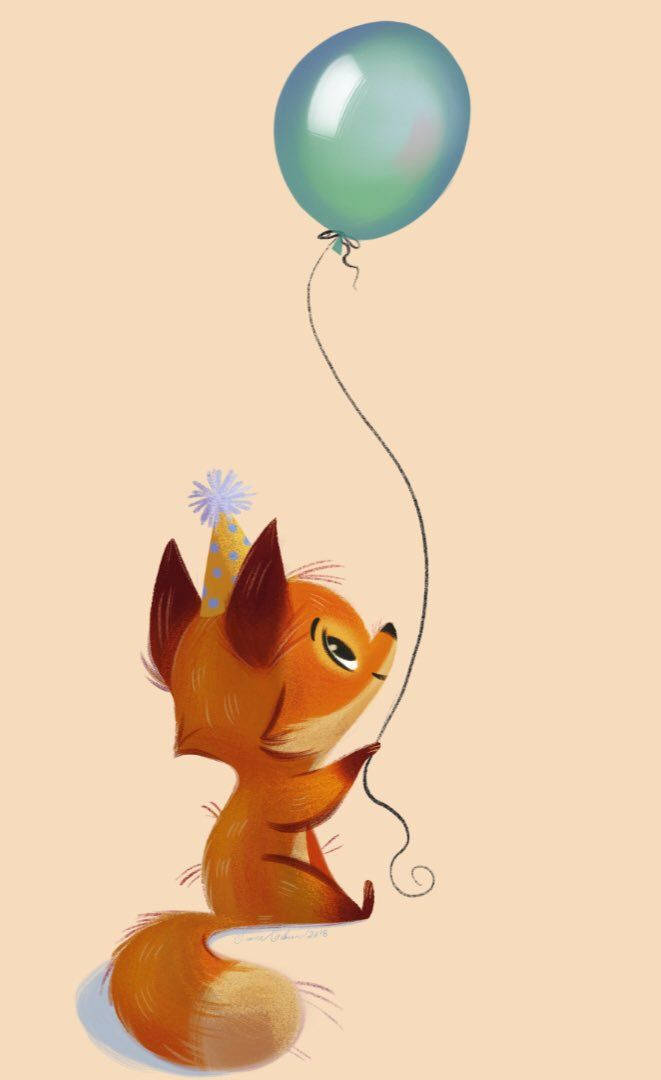 Baby Fox Birthday Balloon Art Background