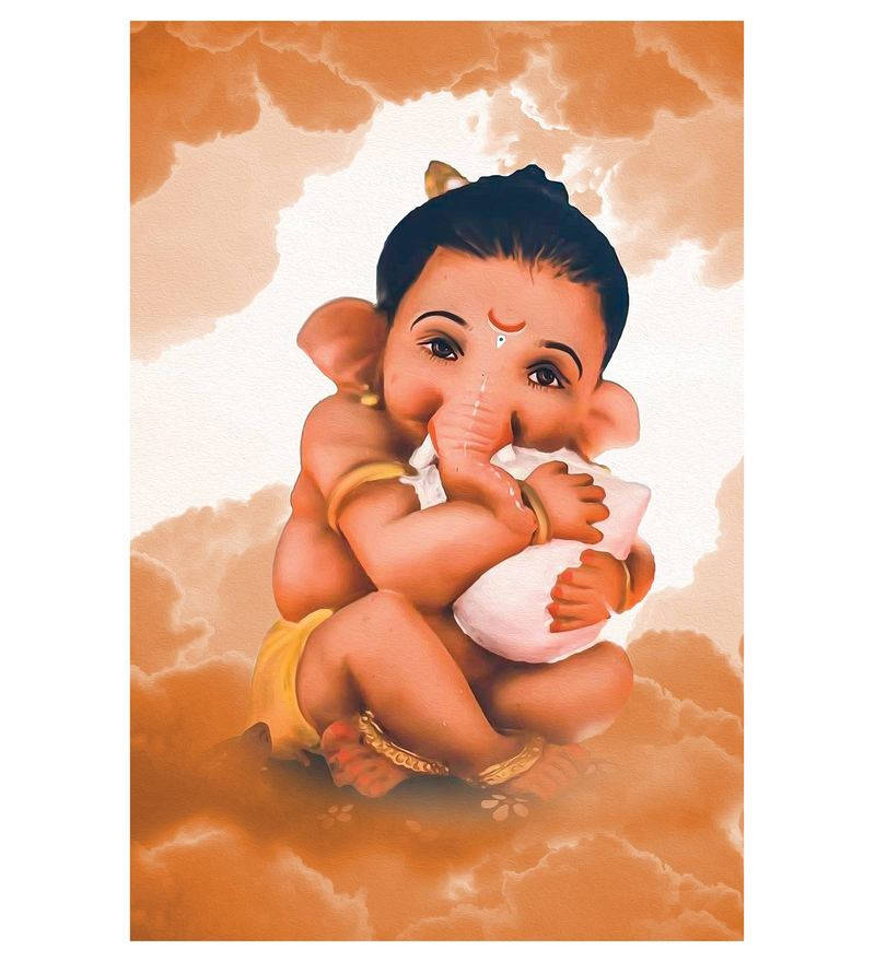 Baby Ganesh Brown Clouds Background