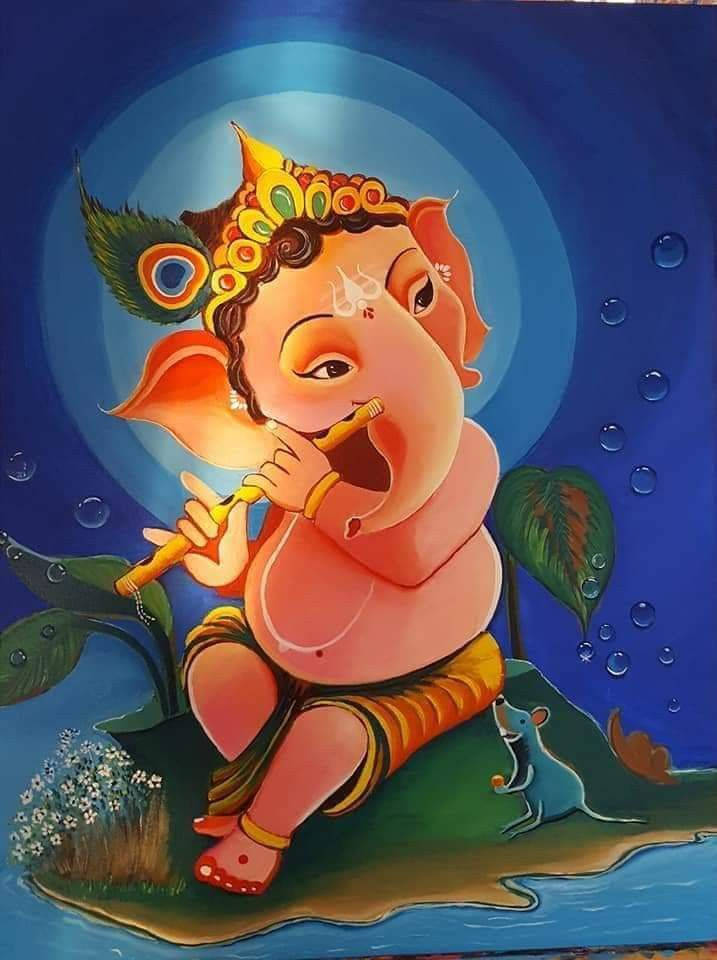 Baby Ganesh Playing Flute Background