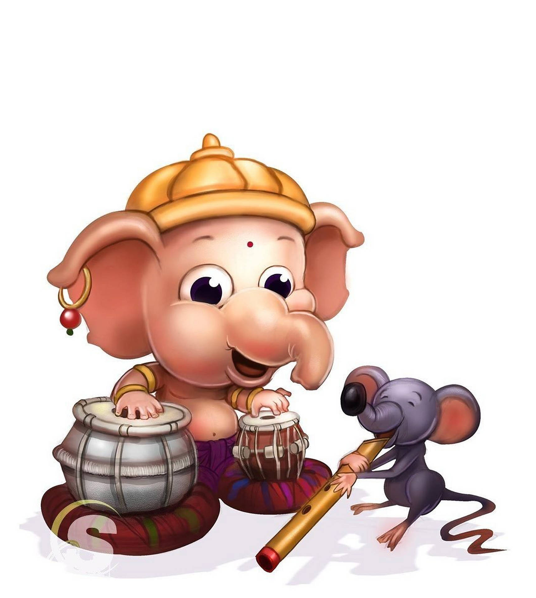 Baby Ganesh Rat Drum Art Background