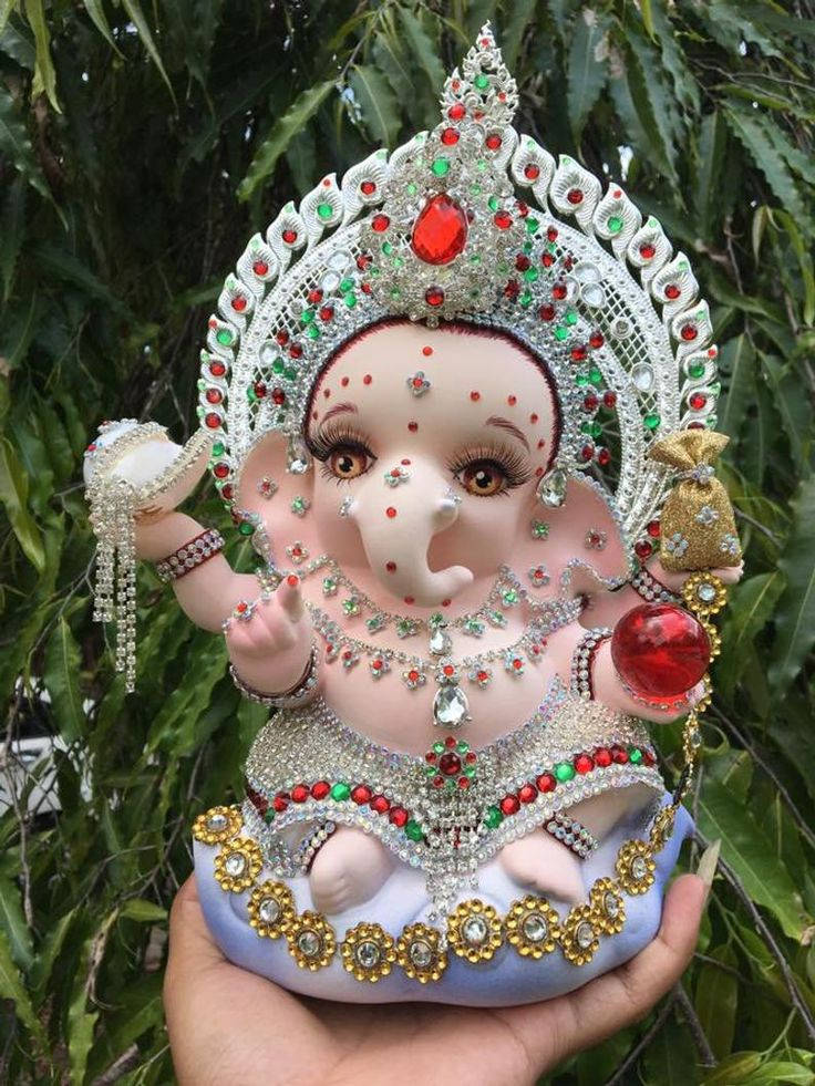 Baby Ganesh Red Gems Background