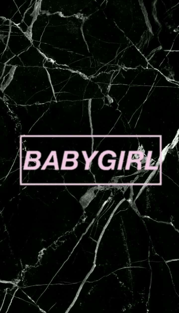 Baby Girl - A Black Marble Background With Pink Lettering Background