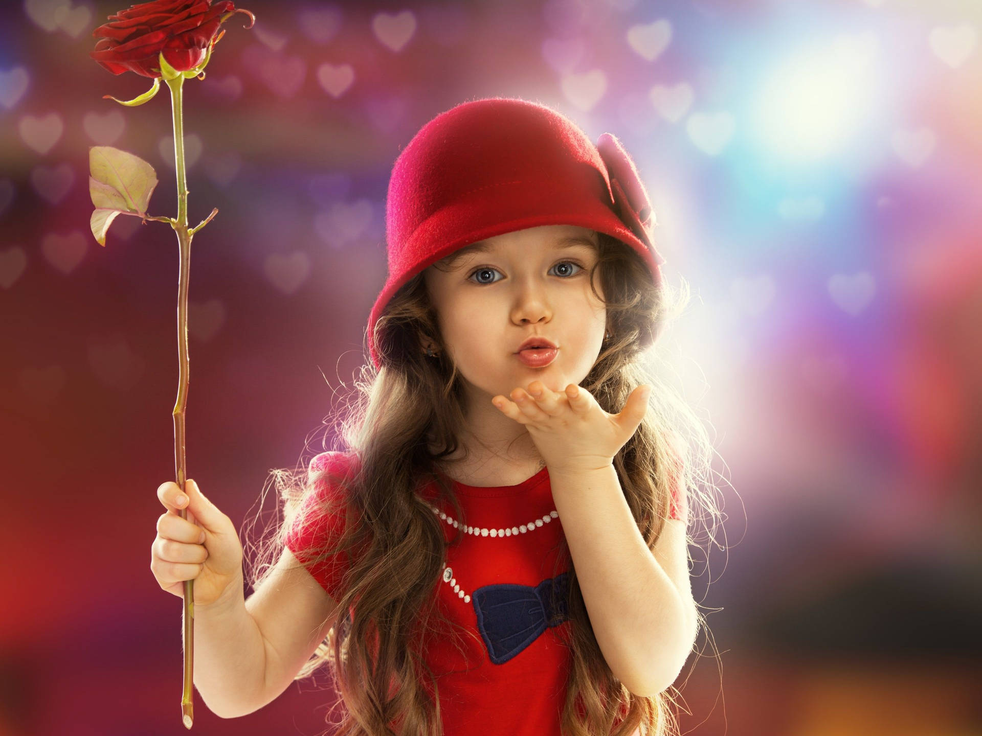 Baby Girl Holding A Rose Background