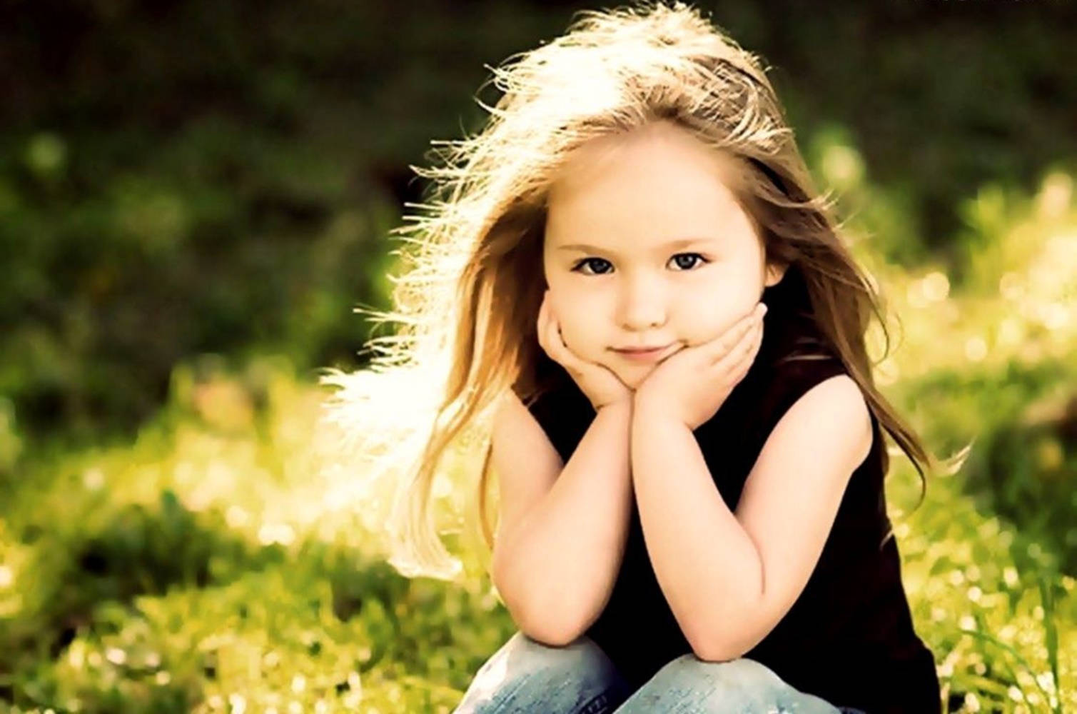 Baby Girl In Black Background