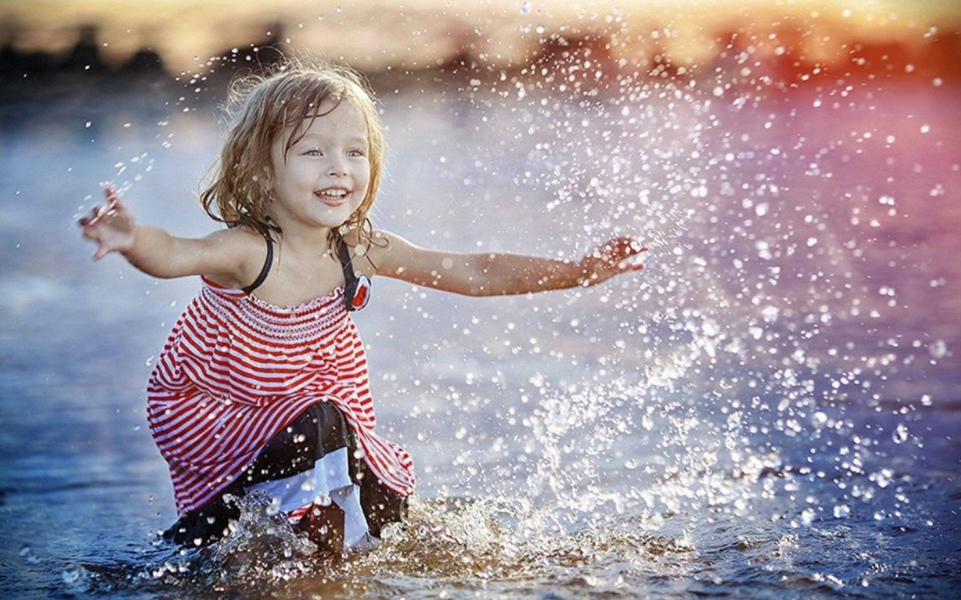 Baby Girl Playing Water Background