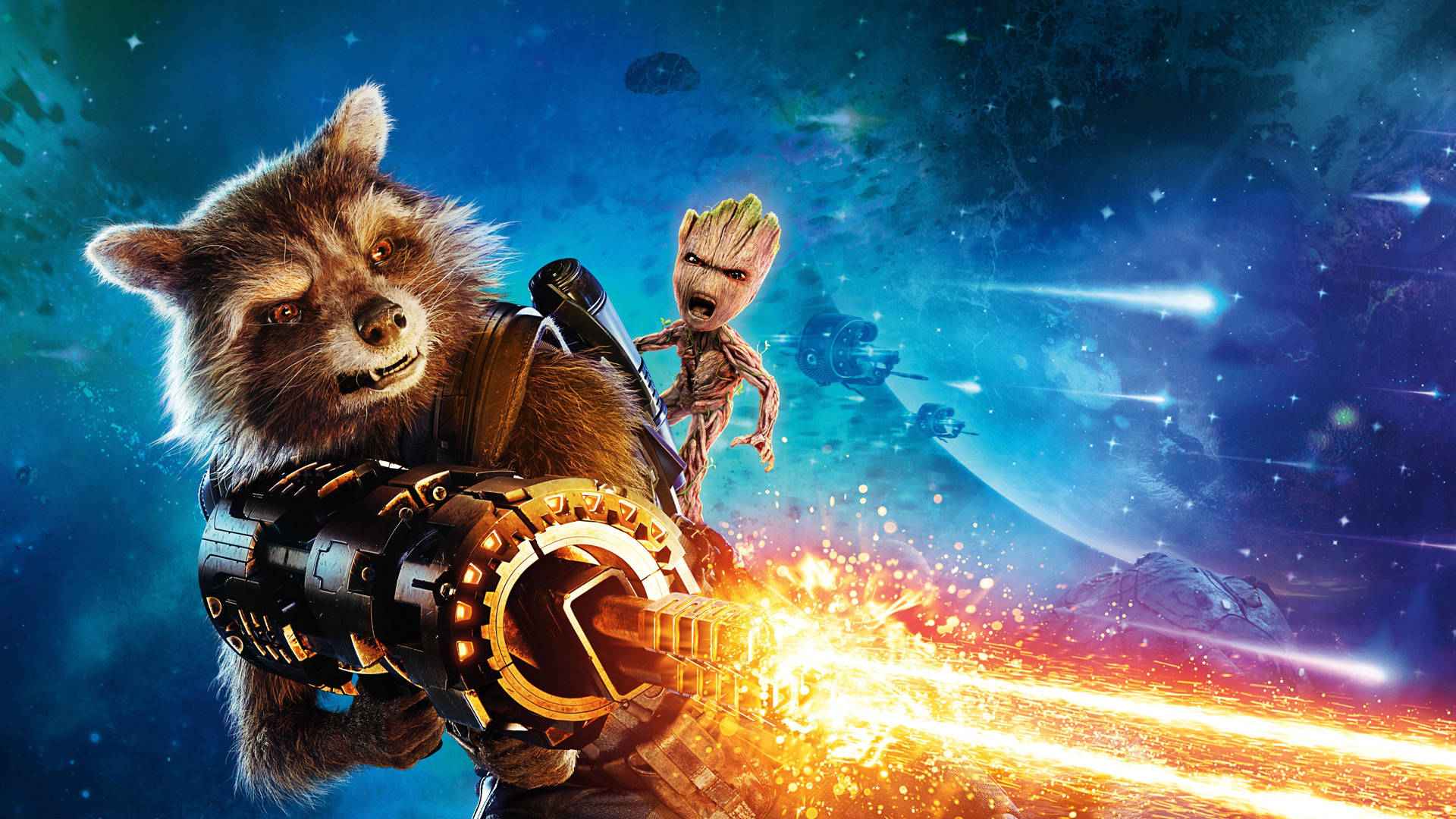 Baby Groot And Rocket Attack Background