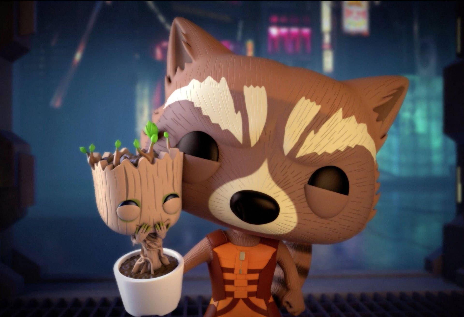 Baby Groot And Rocket Funko Pop Background