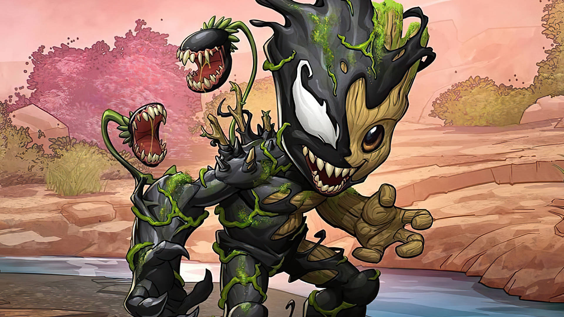 Baby Groot And Venom Background