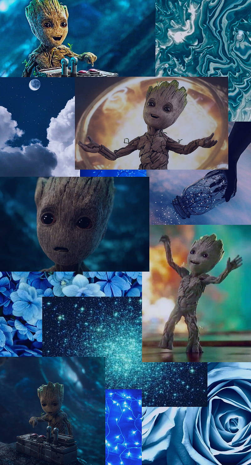 Baby Groot Blue Collage