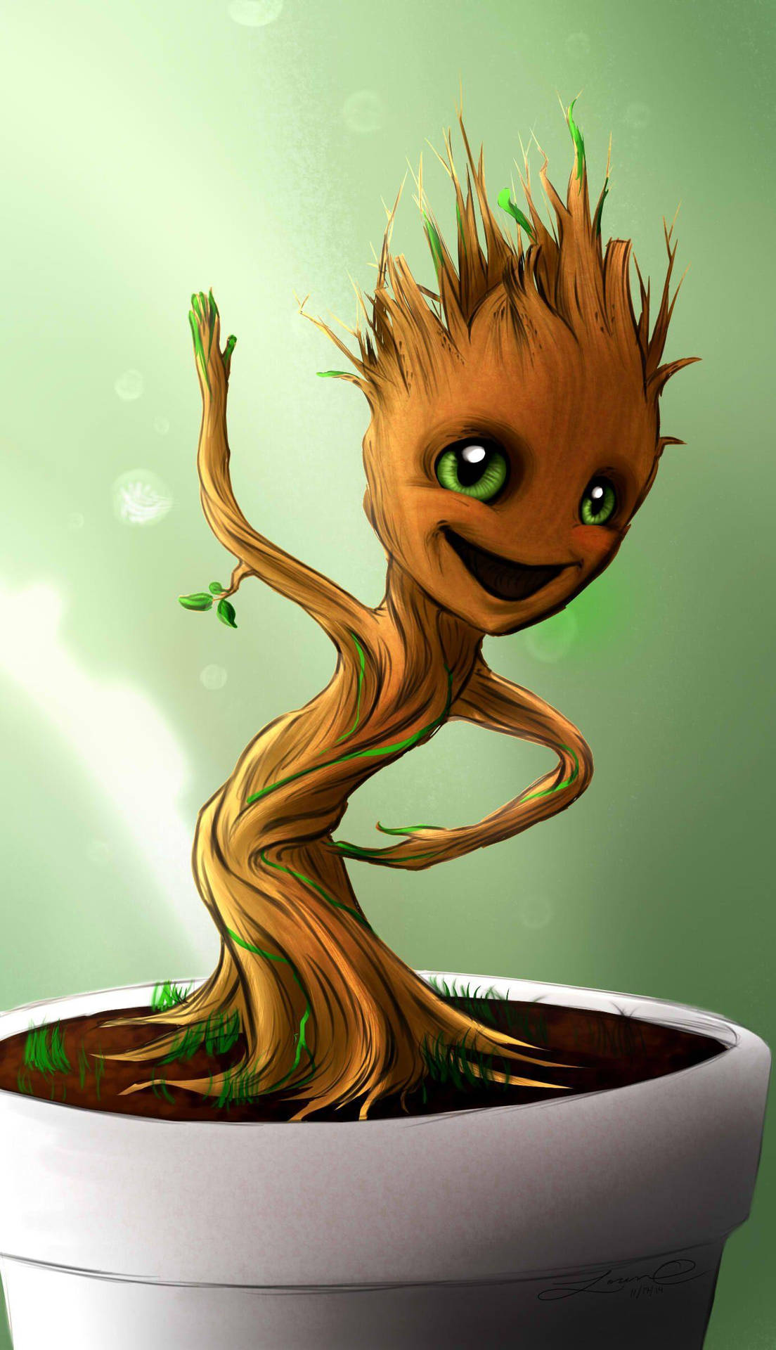 Baby Groot Green Eyes Background