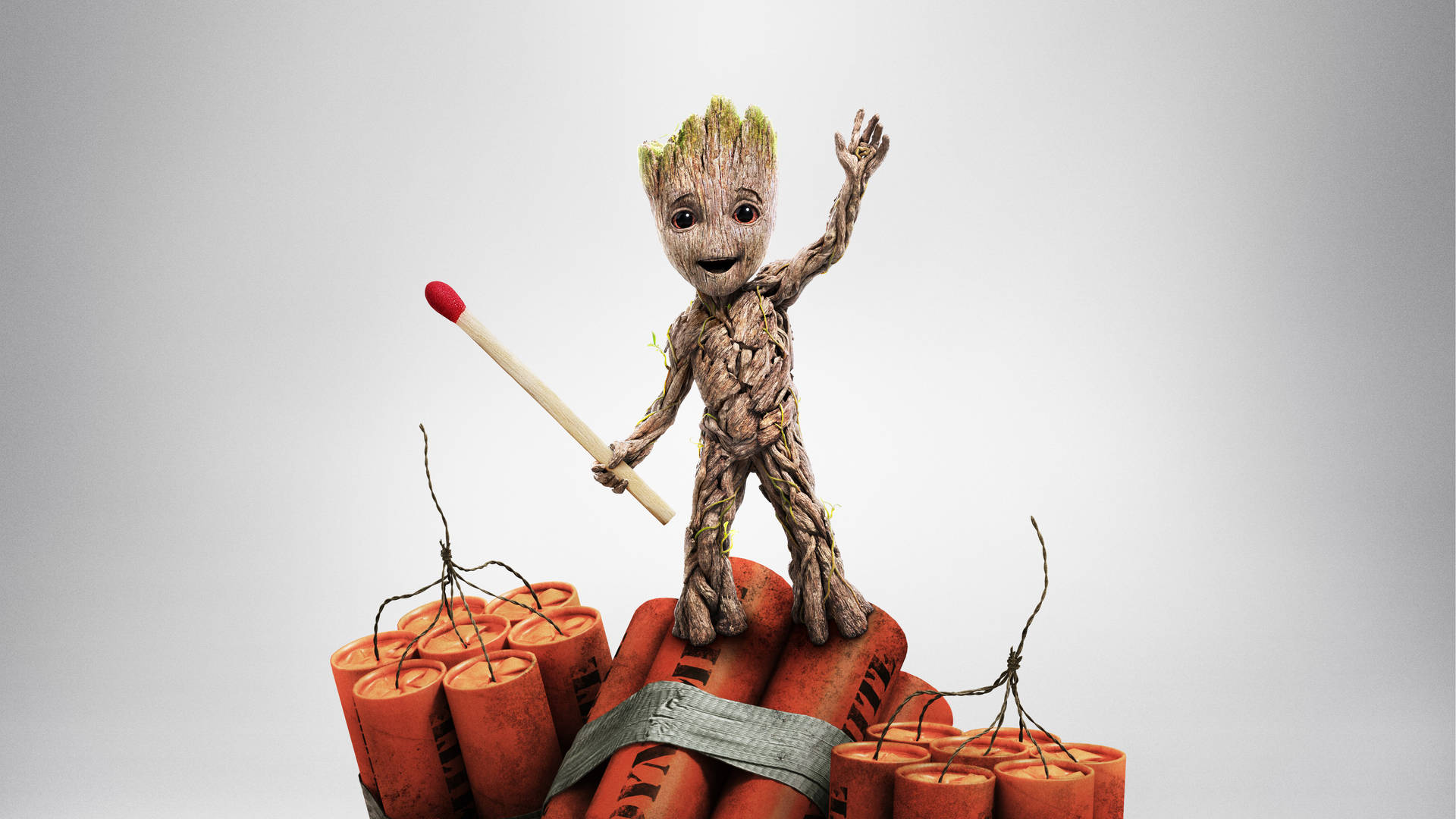 Baby Groot On Dynamite Background