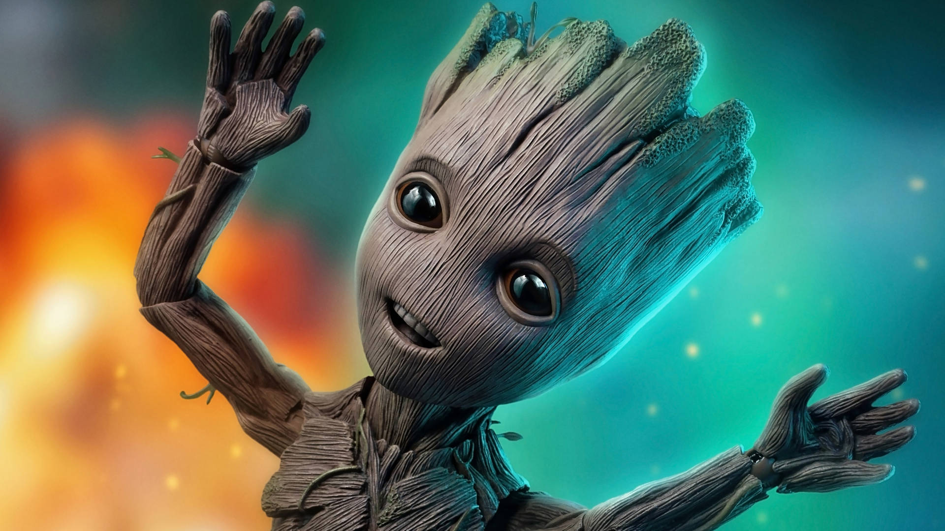Baby Groot Orange And Green Background Background