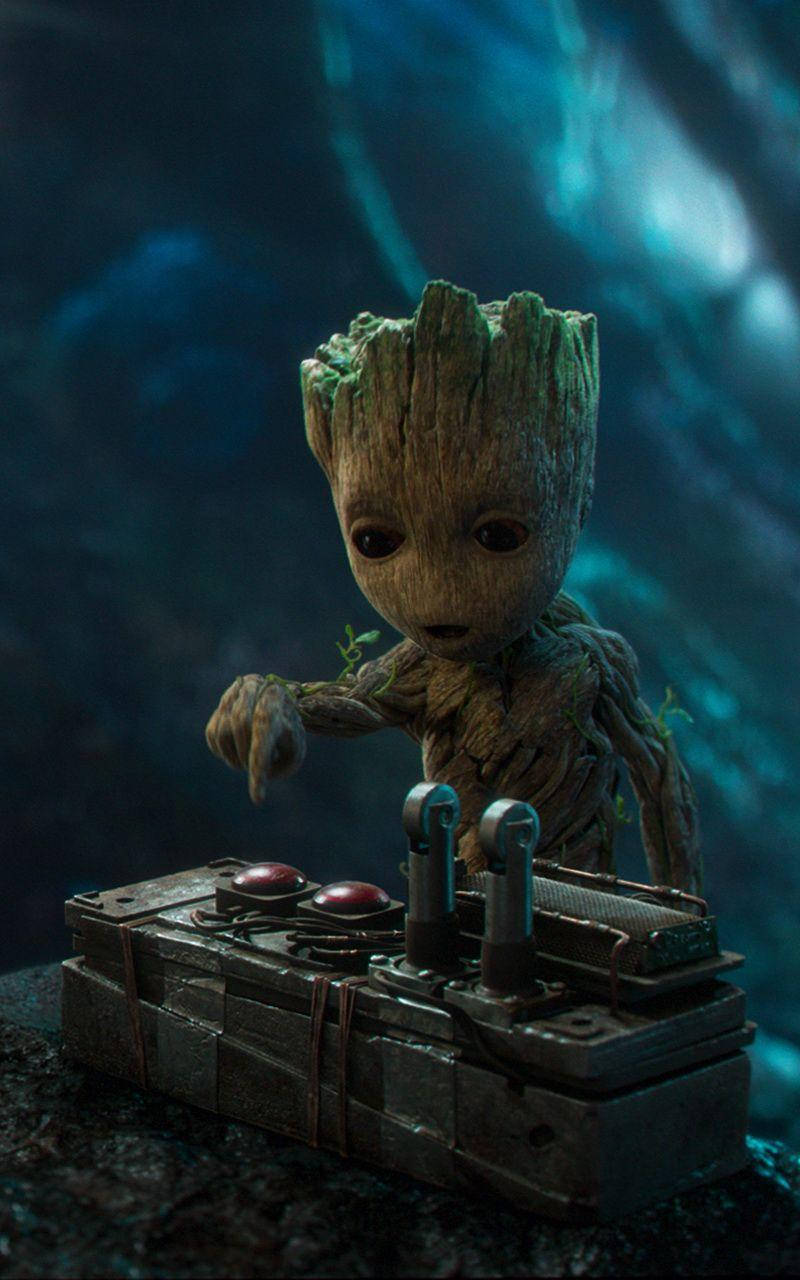 Baby Groot Red Button Background