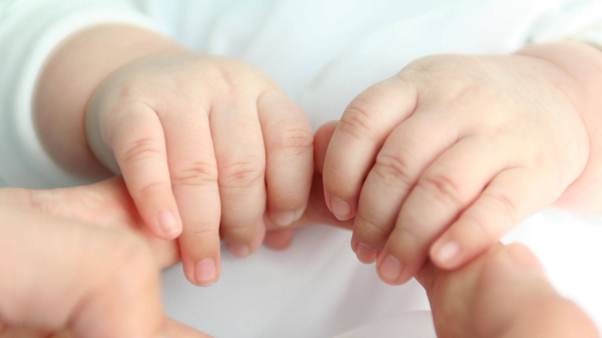 Baby Hand Grasping Two Fingers Background