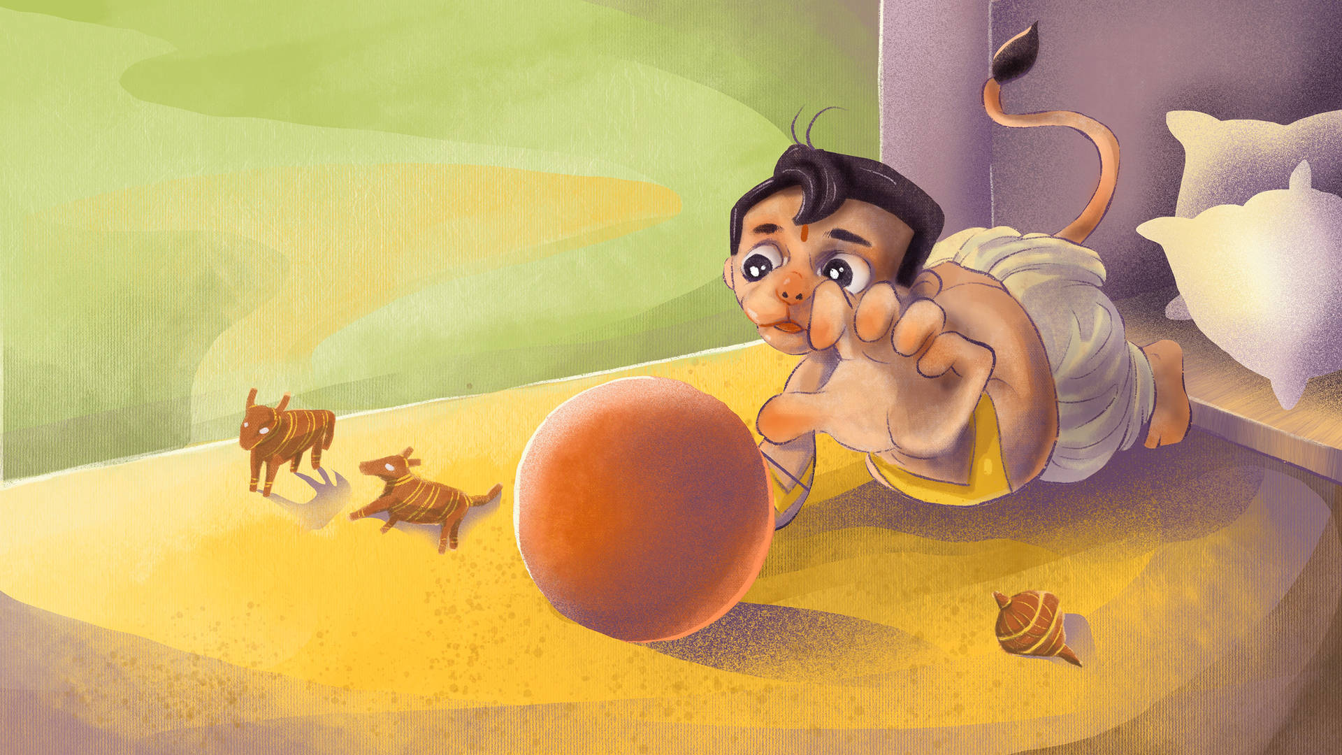 Baby Hanuman Ball Bed Background