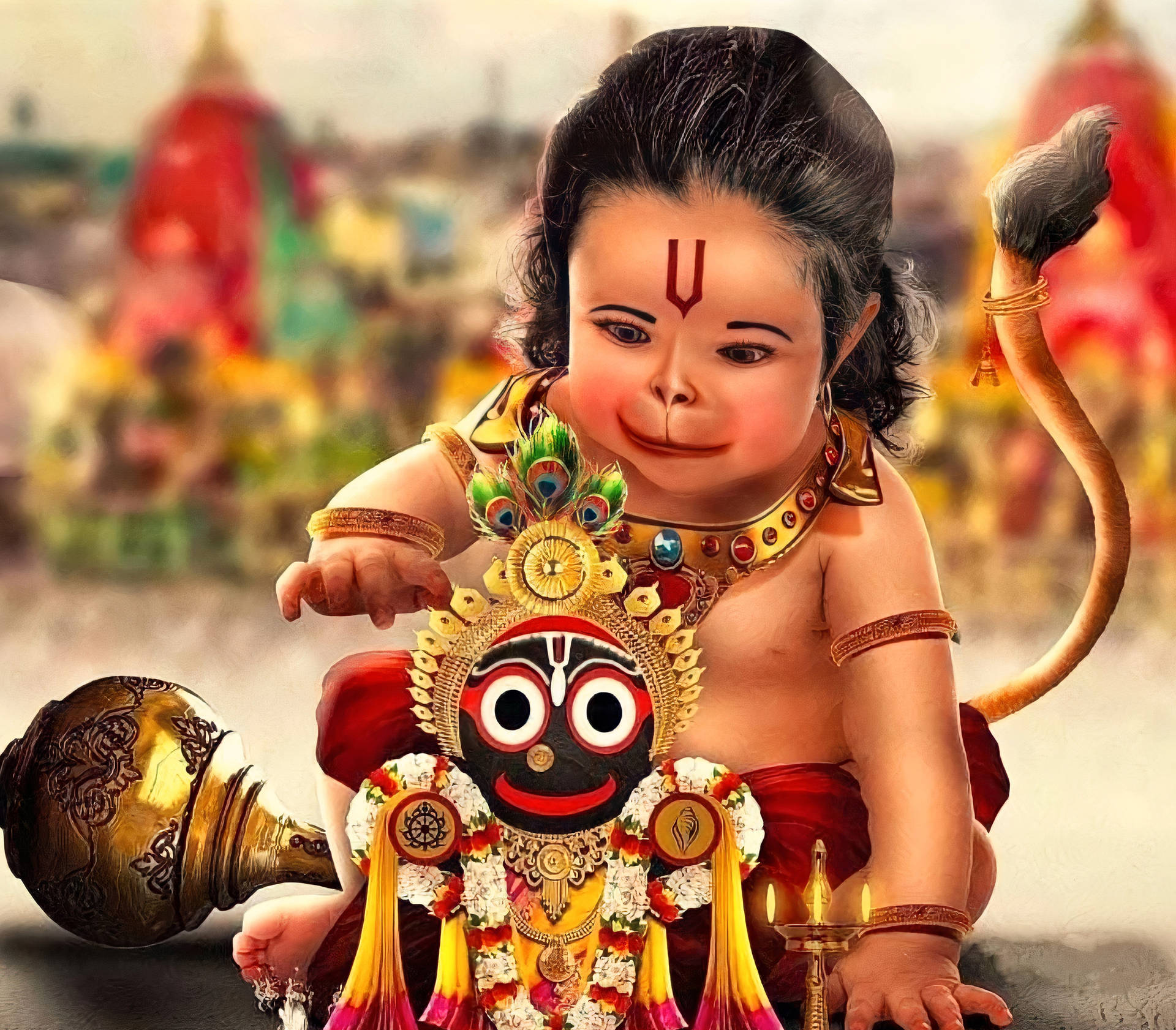 Baby Hanuman Gada Figure Background