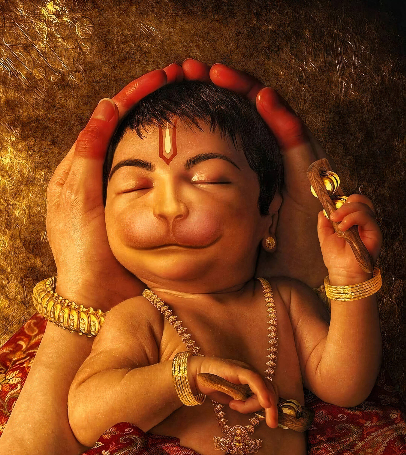 Baby Hanuman Held By Hands Background