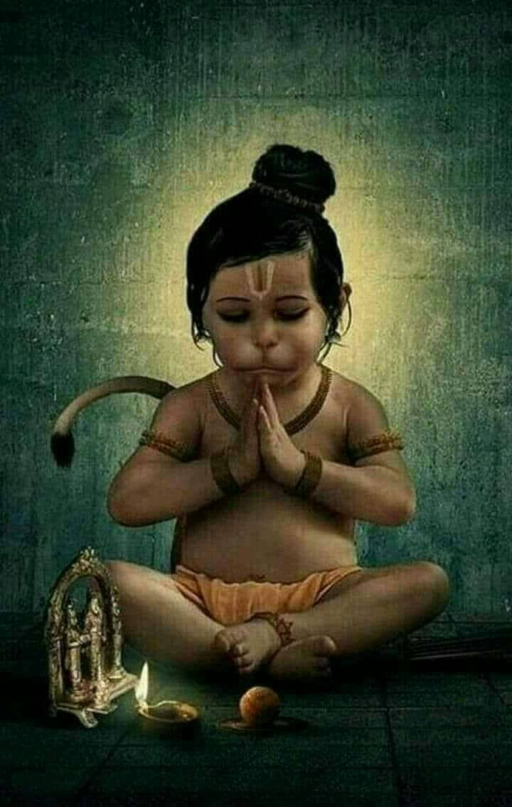 Baby Hanuman Praying Darkness Background