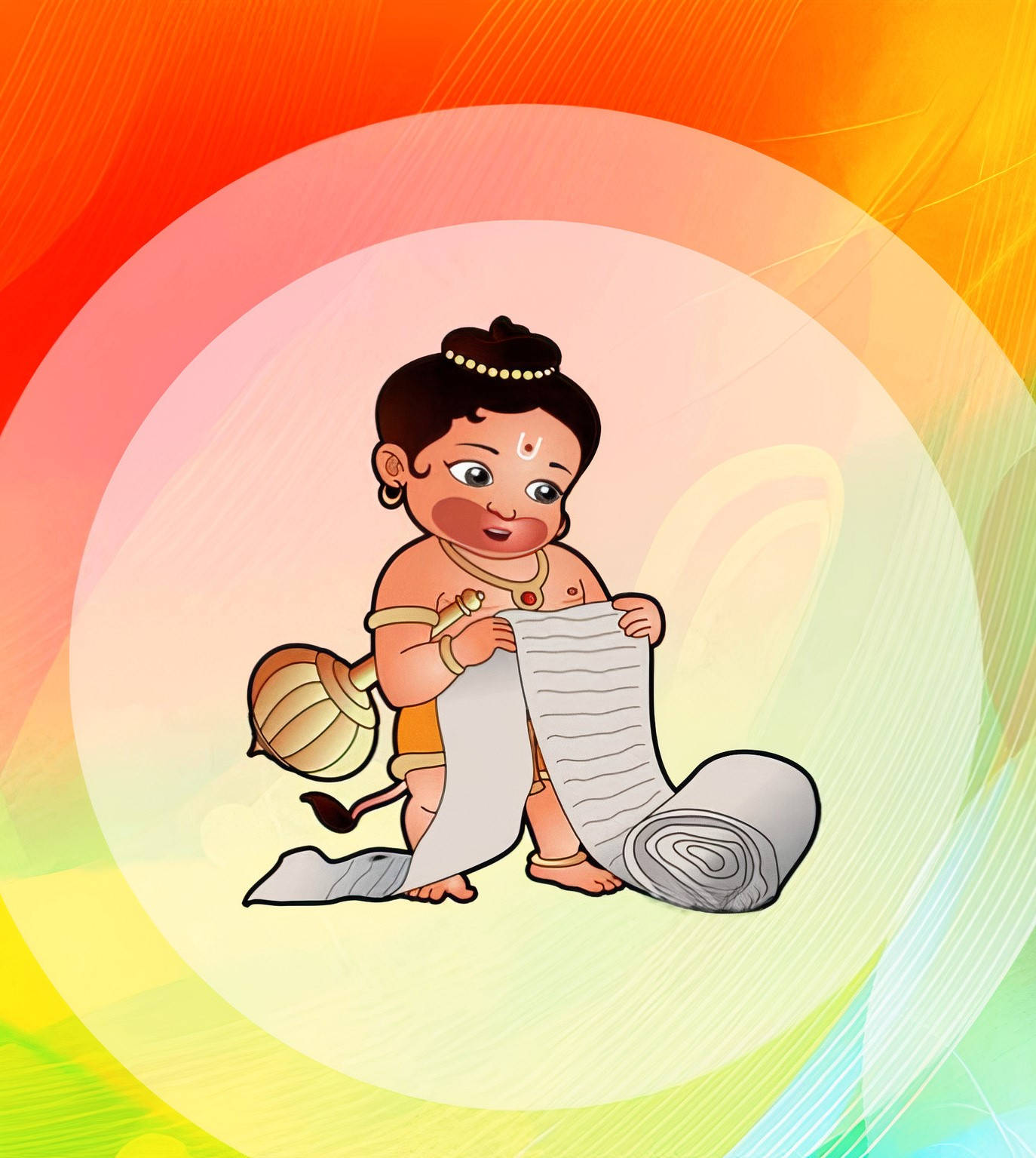 Baby Hanuman Reading Long Scroll Background