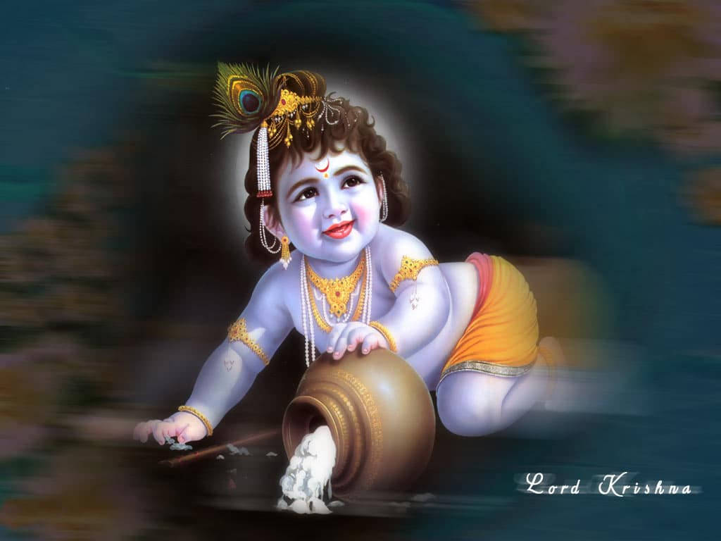 Baby Krishna Ji Spilling Butter Background