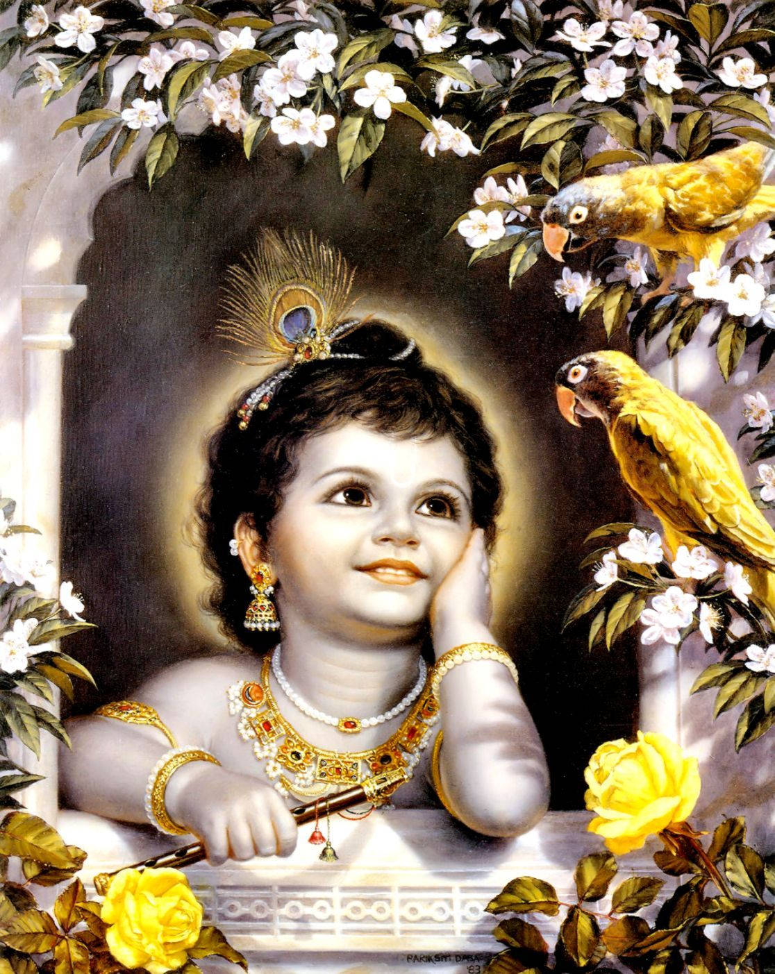 Baby Krishna With Birds