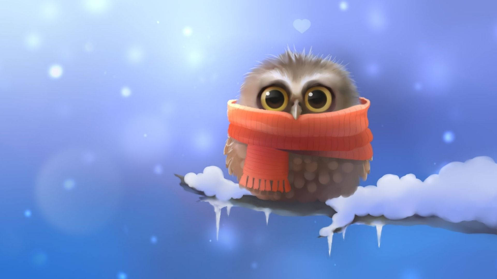 Baby Owl On A Snowy Branch Background