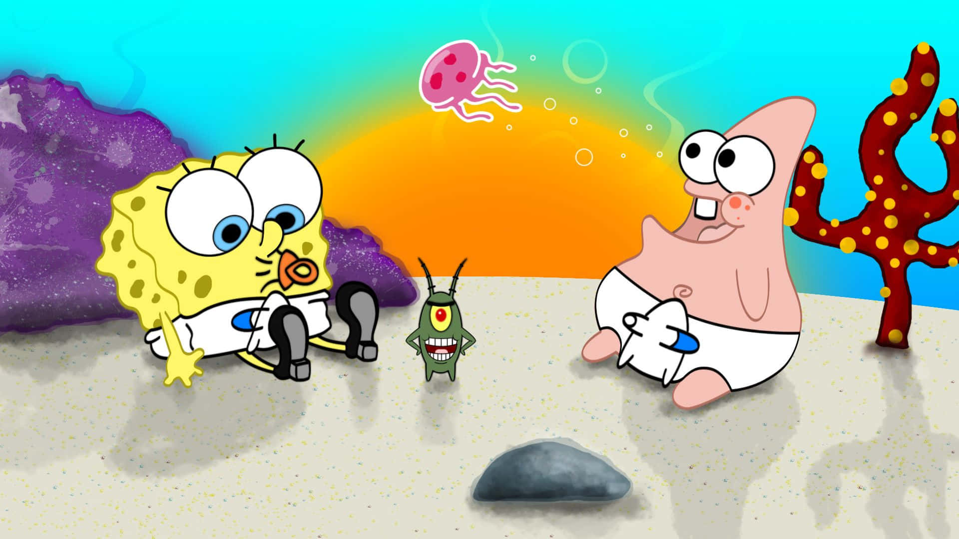Baby Patrick And Aesthetic Spongebob Desktop Background