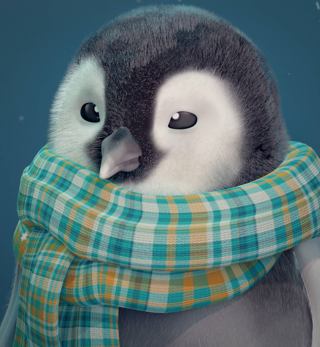 Baby Penguin Artwork Wearing A Scarf