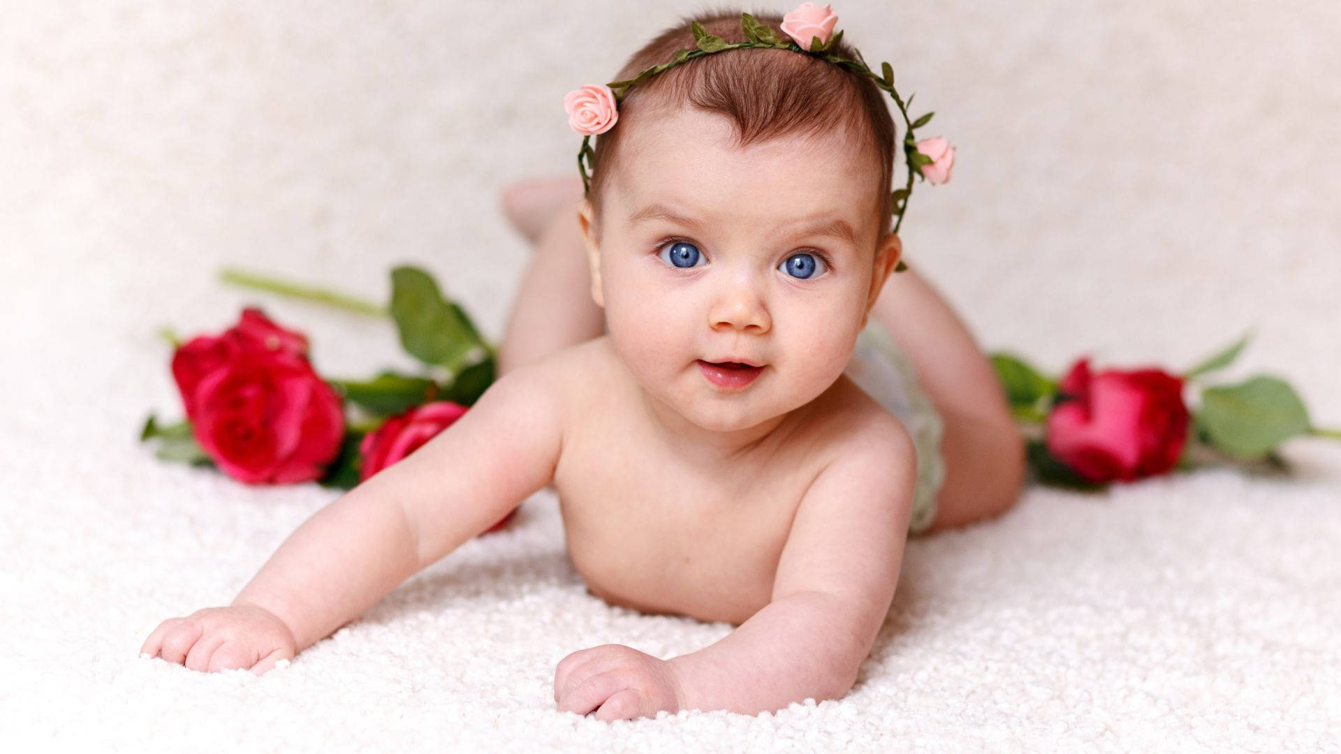 Baby Photography Posing With Roses Background