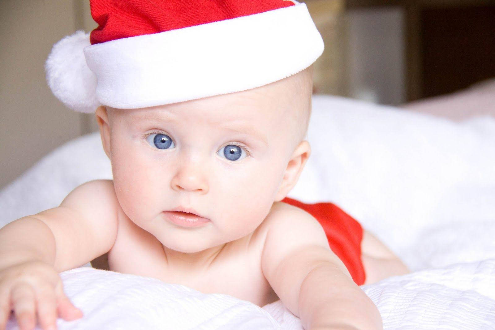 Baby Photography Toddler Wearing Christmas Hat Background