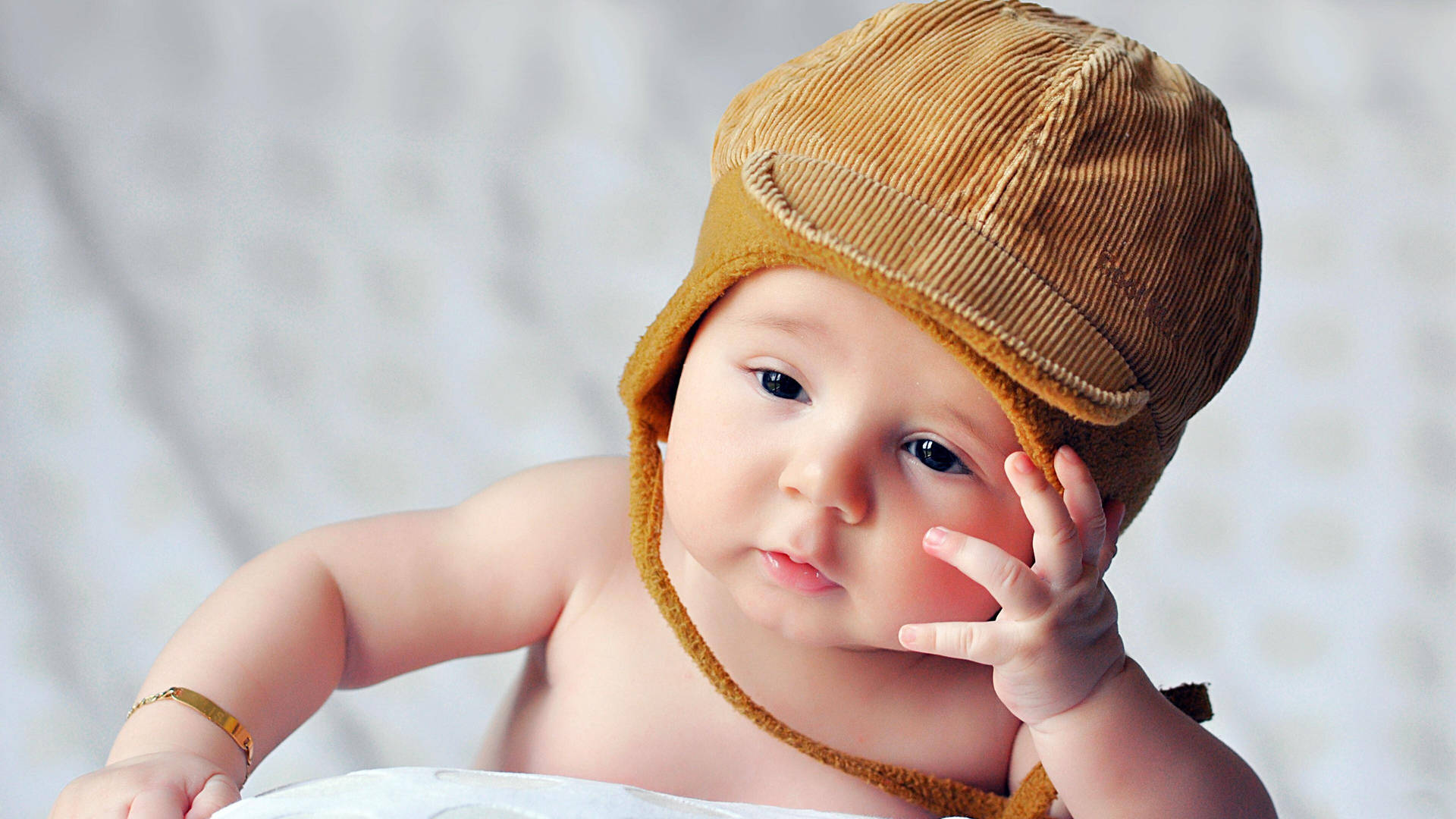 Baby Photography Wearing Brown Corduroy Hat Background