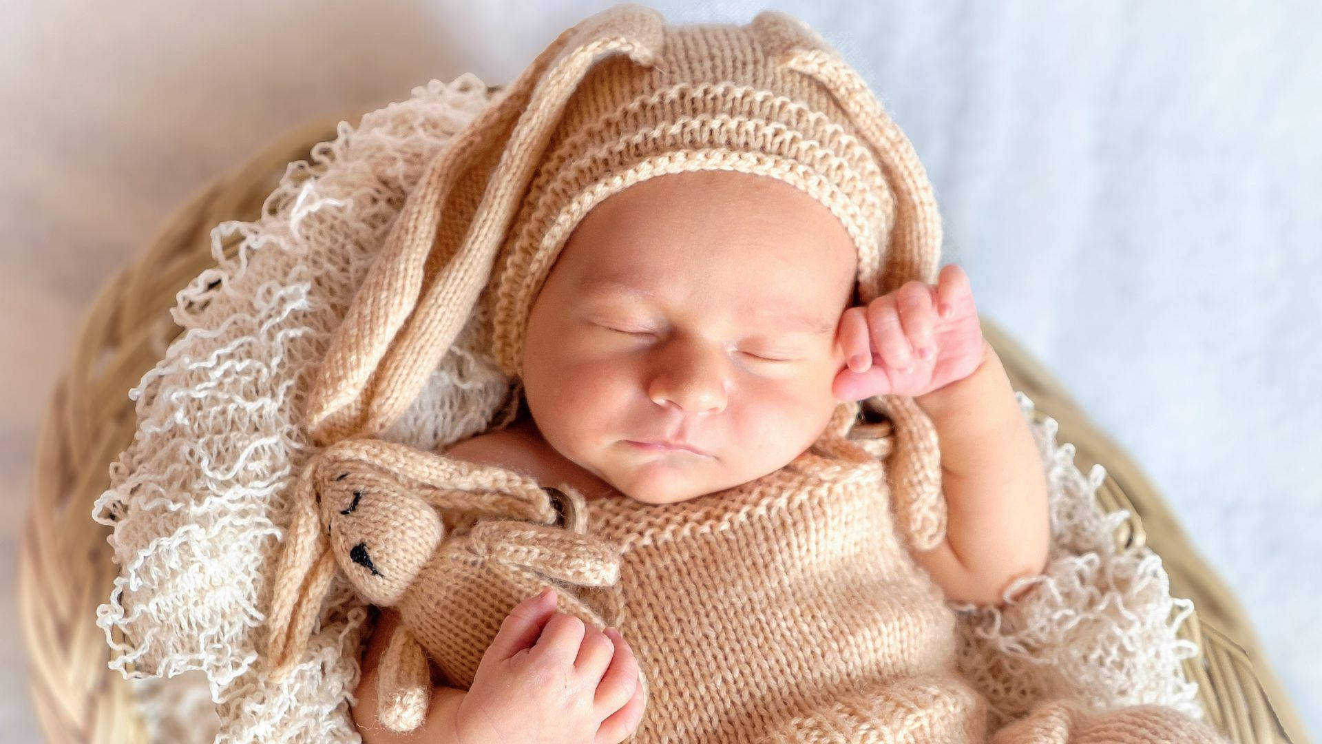 Baby Photography Wearing Crochet Bunny Costume Background