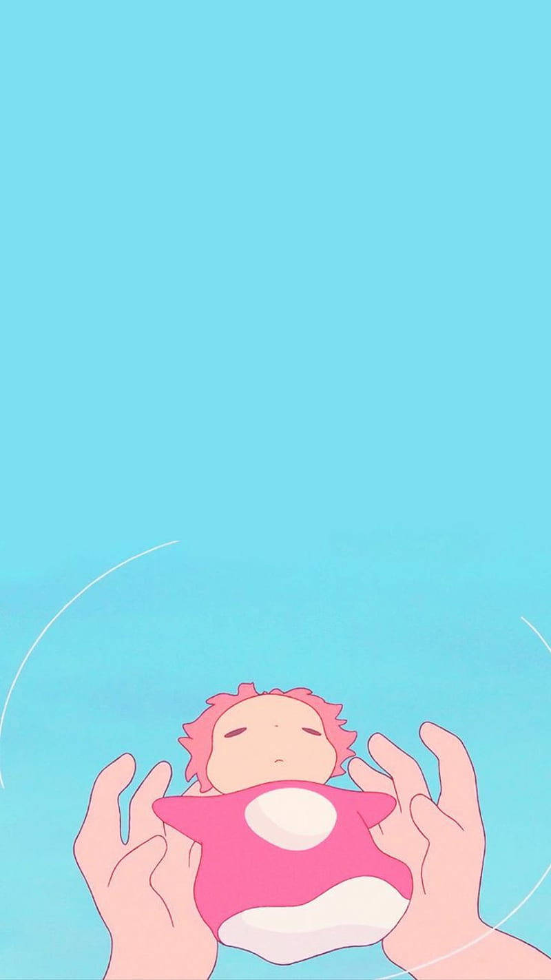 Baby Ponyo Light Blue Background Background