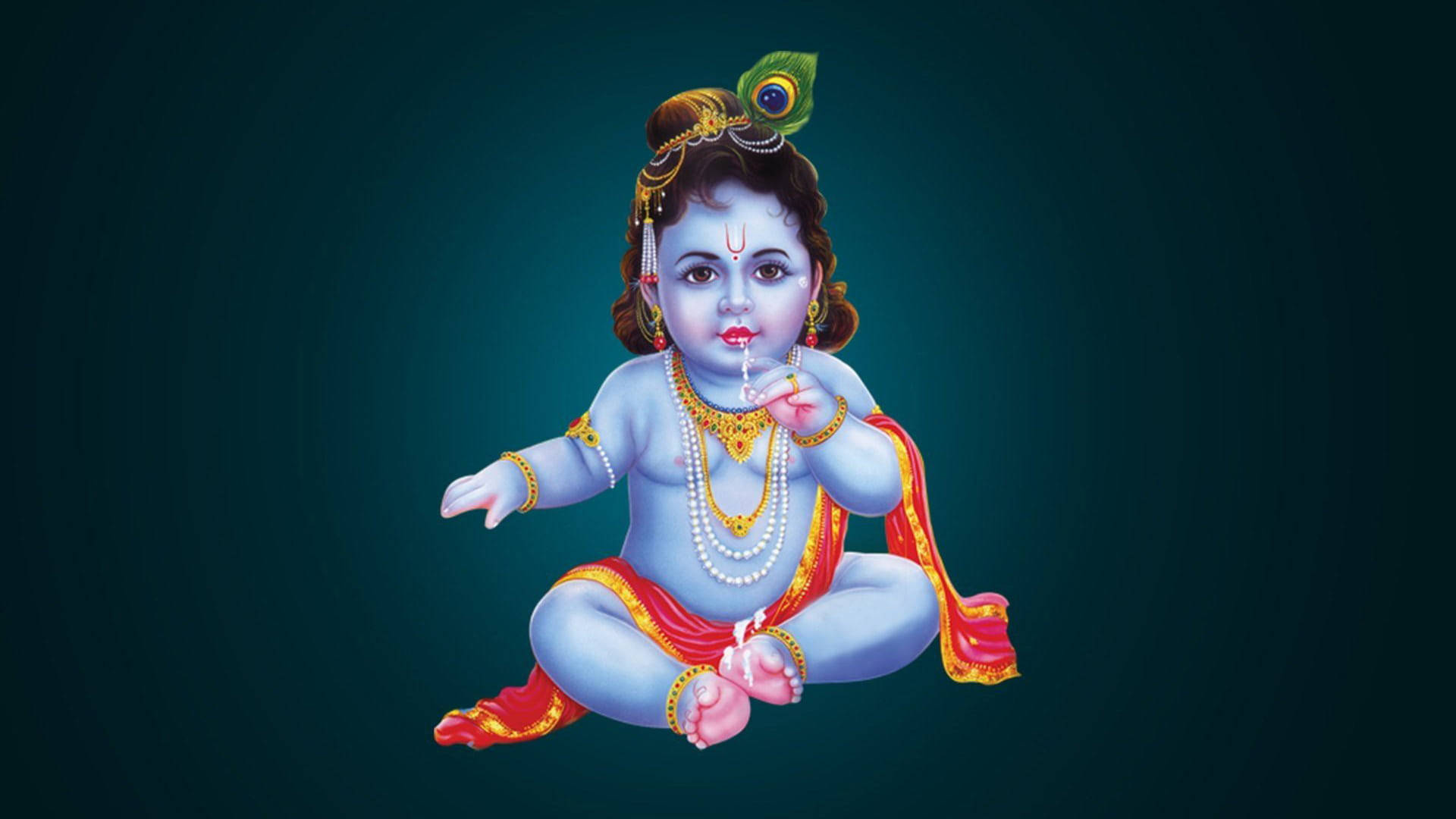 Baby Shri Krishna Against Emerald Background Background