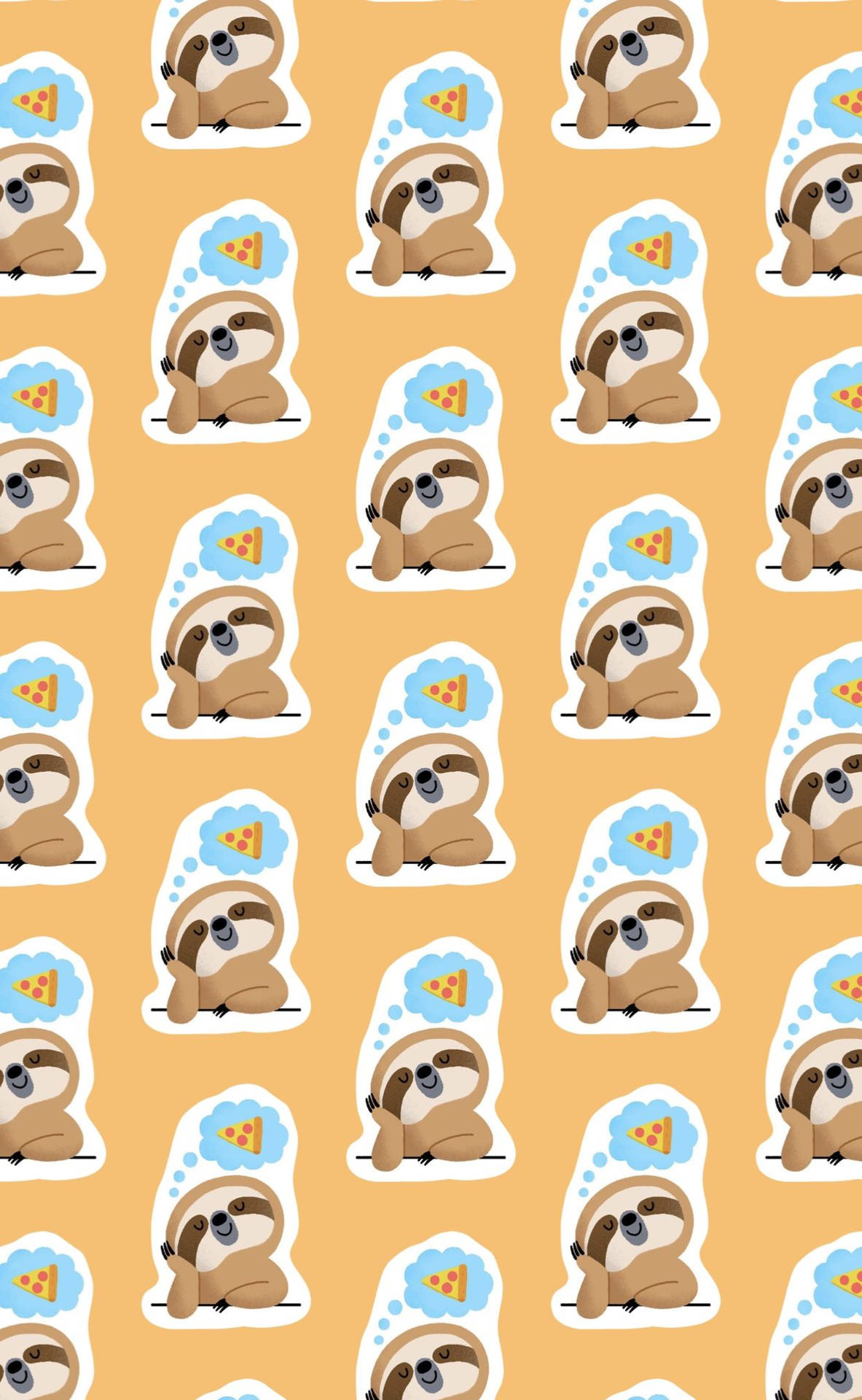 Baby Sloth Thinking Pizza Pattern Background