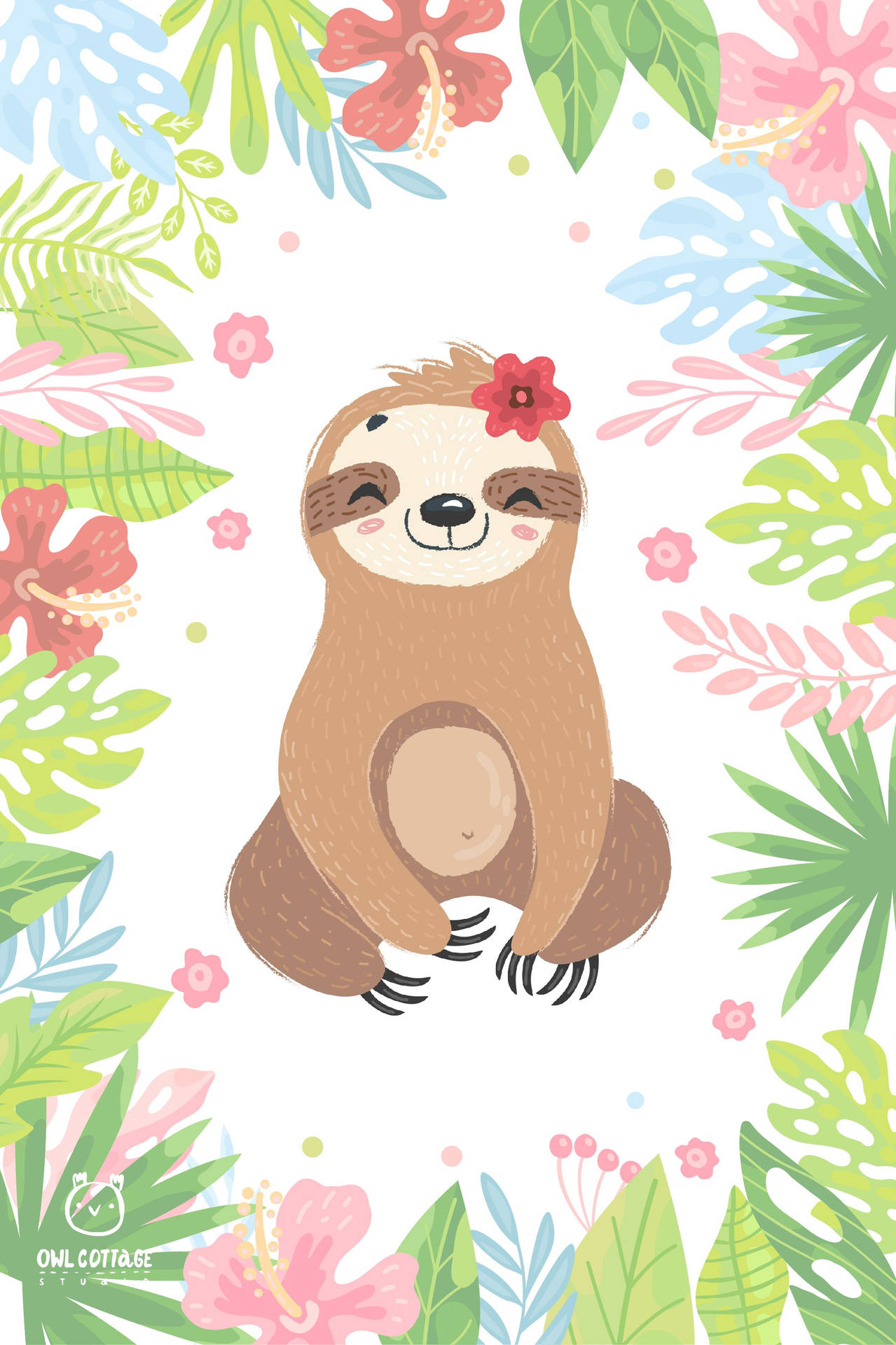 Baby Sloth With A Flower Background